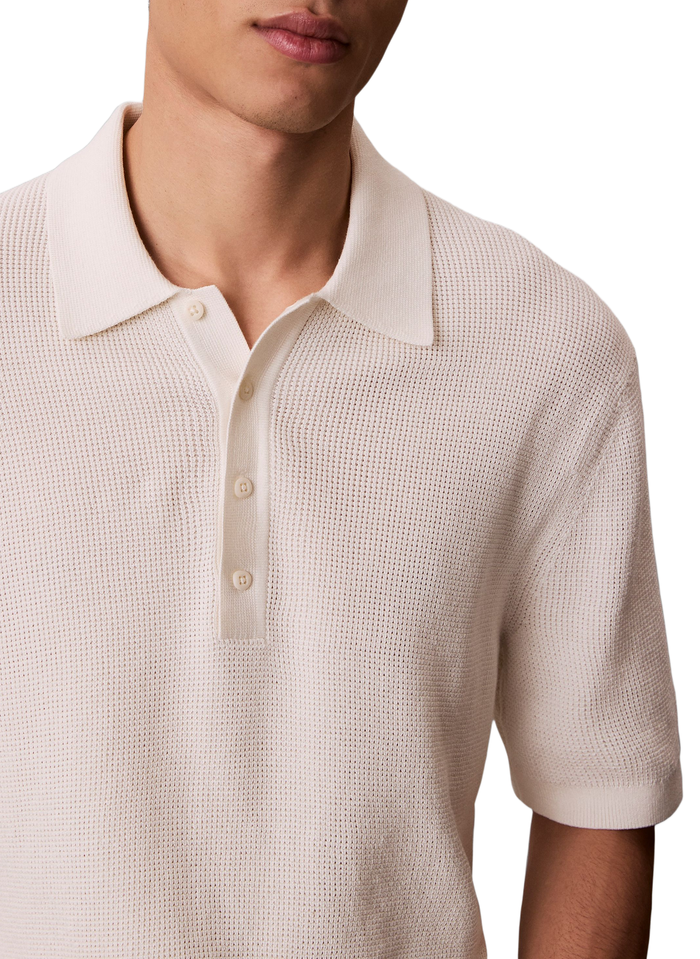 Geripptes Poloshirt mit kurzen Ärmeln aus Baumwolle CALVIN KLEIN Beige