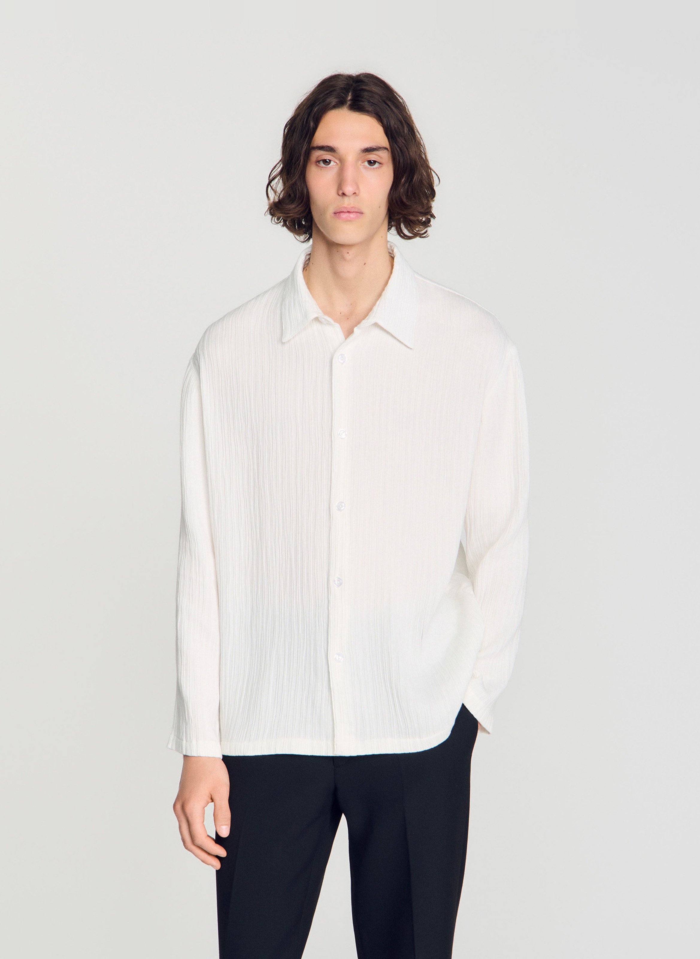 Chemise droite froncée unie SANDRO Blanc