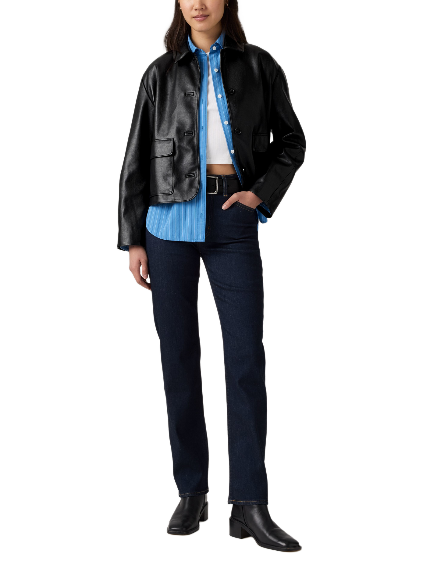 Slim jeans 722 met hoge taille van gemengd katoen LEVI'S Blauw