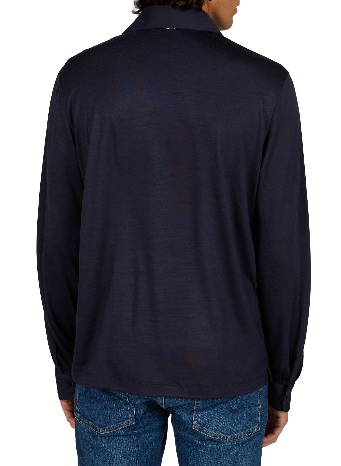 Feine einfarbige Woll-Polohemd HERNO Blau