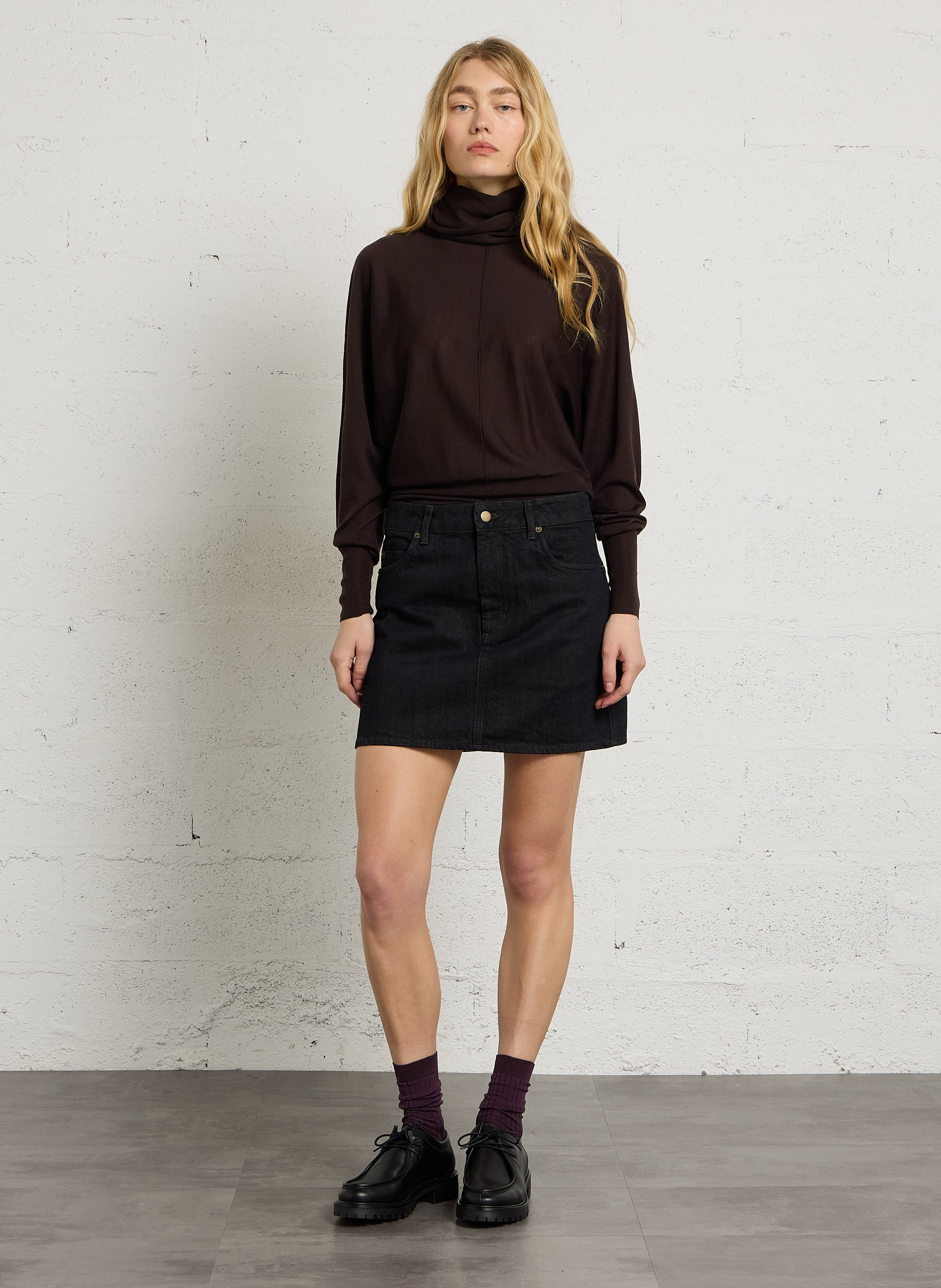 Jupe denim droite en coton lacy SOEUR Noir