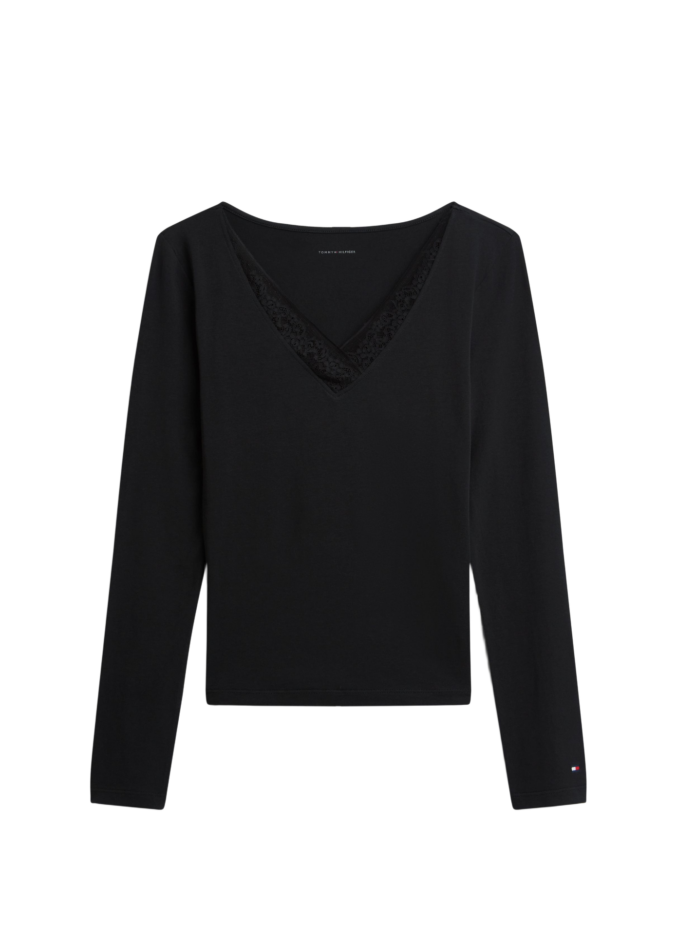 Plain V-neck lace T-shirt TOMMY HILFIGER Black