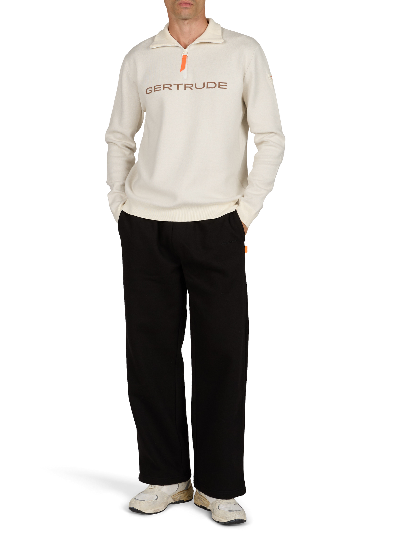 Zip-up high-neck sweater with lettering GERTRUDE Beige