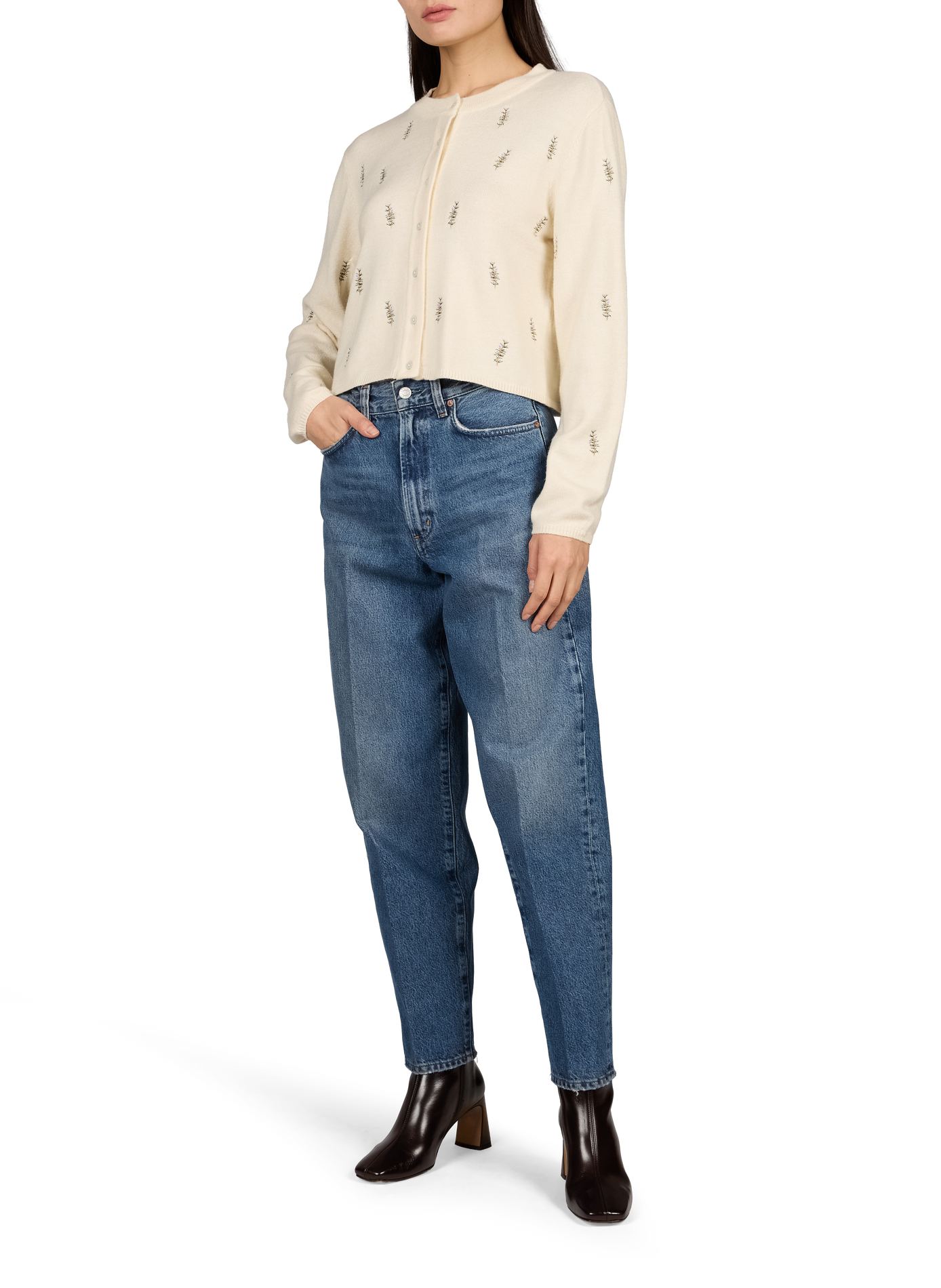 Gerade geschnittene Strickjacke mit Knöpfen und Rundhalsausschnitt OBJECT Beige