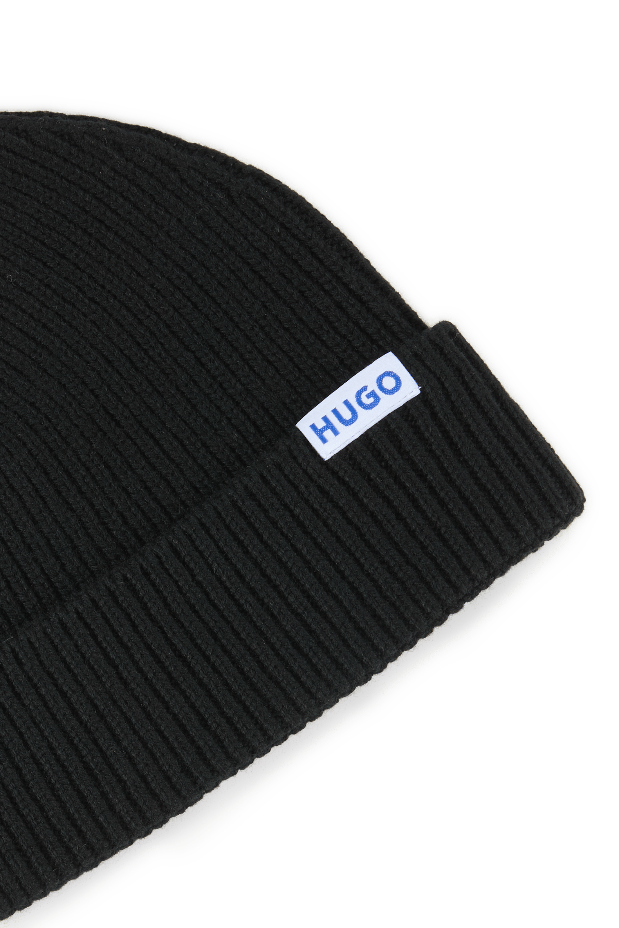 Einfarbige Strickmütze mit Umschlag | Schwarz HUGO BLUE Herren