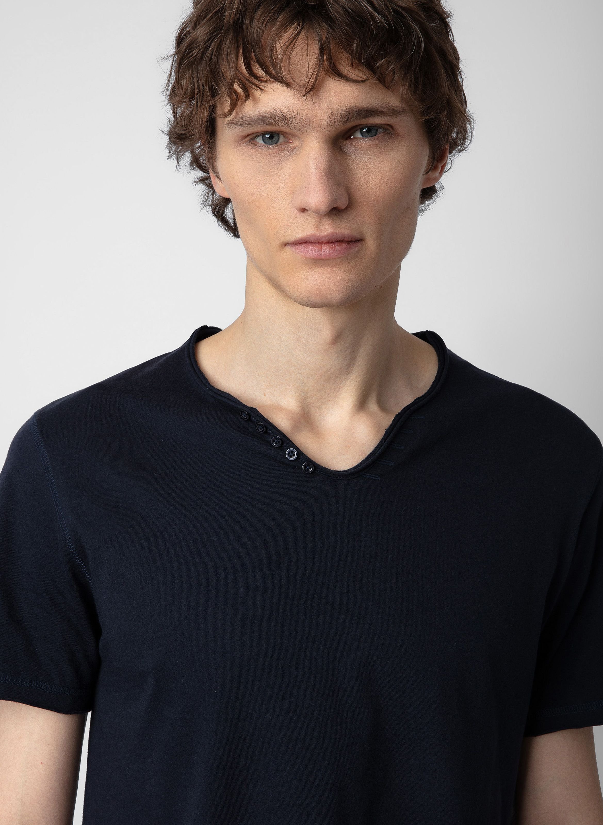 Tee-shirt col tunisien regular-fit en coton monastir ZADIG&VOLTAIRE Bleu