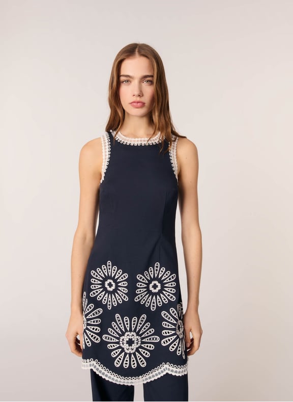 Robe courte col rond en coton mélangé Bleu by MAJE MAJE Robe courte col rond en coton mélangé Bleu