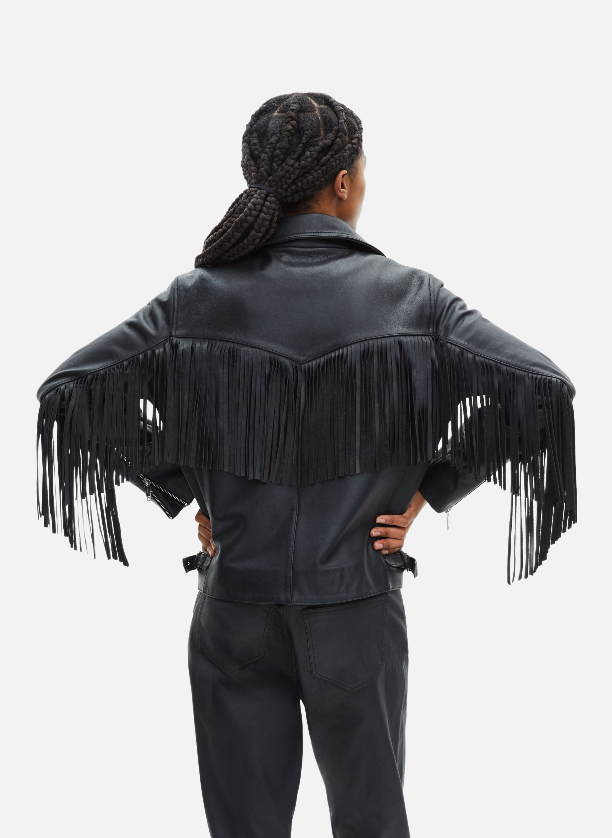 Blouson en cuir à franges THE KOOPLES Noir