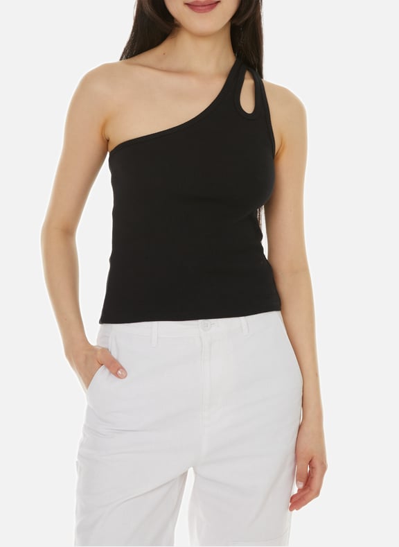 Asymmetric ribbed top Black by SAISON 1865 SAISON 1865 Asymmetric ribbed top Black