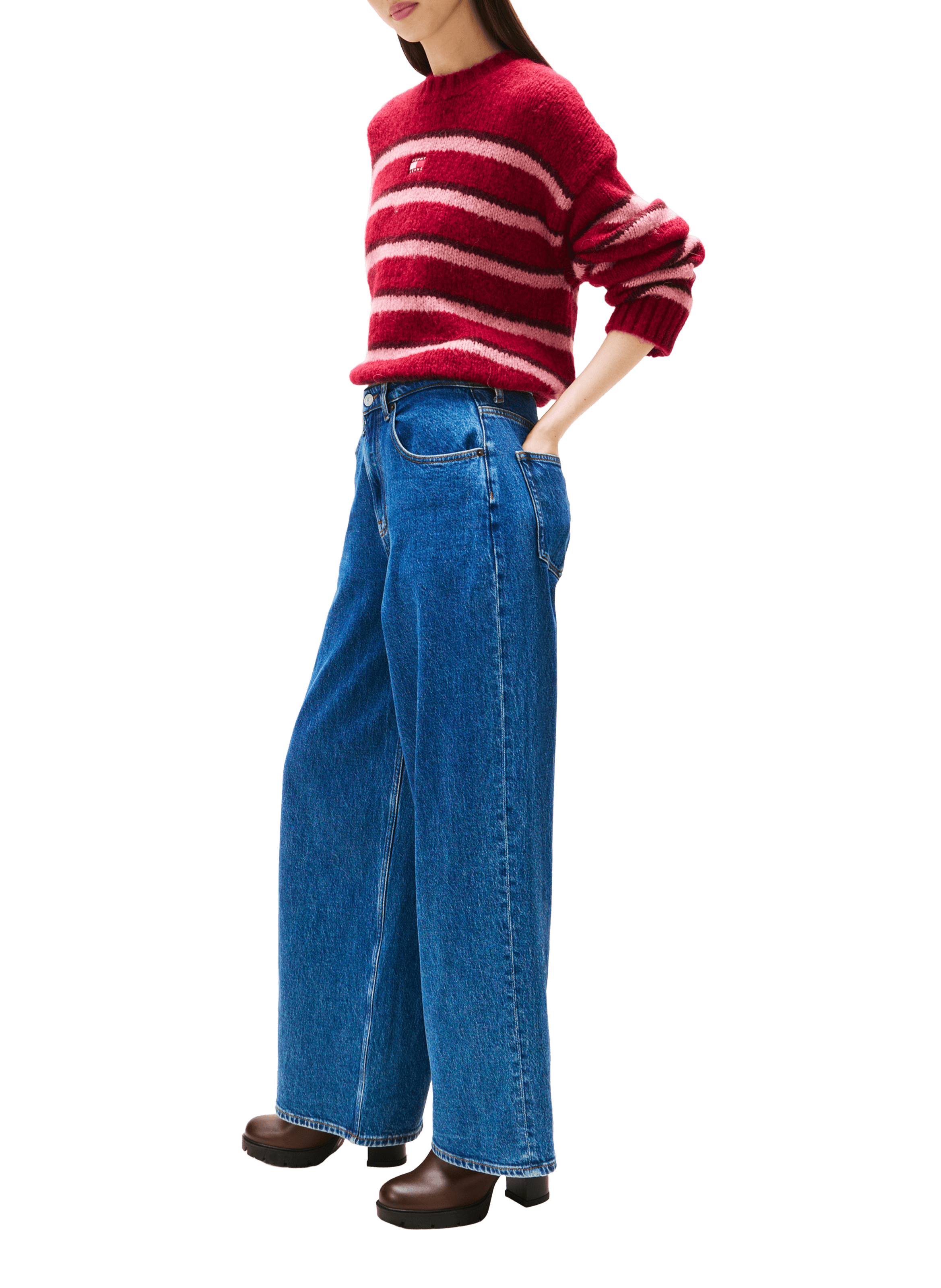 Bottines à talons hauts crantés en cuir TOMMY HILFIGER Marron