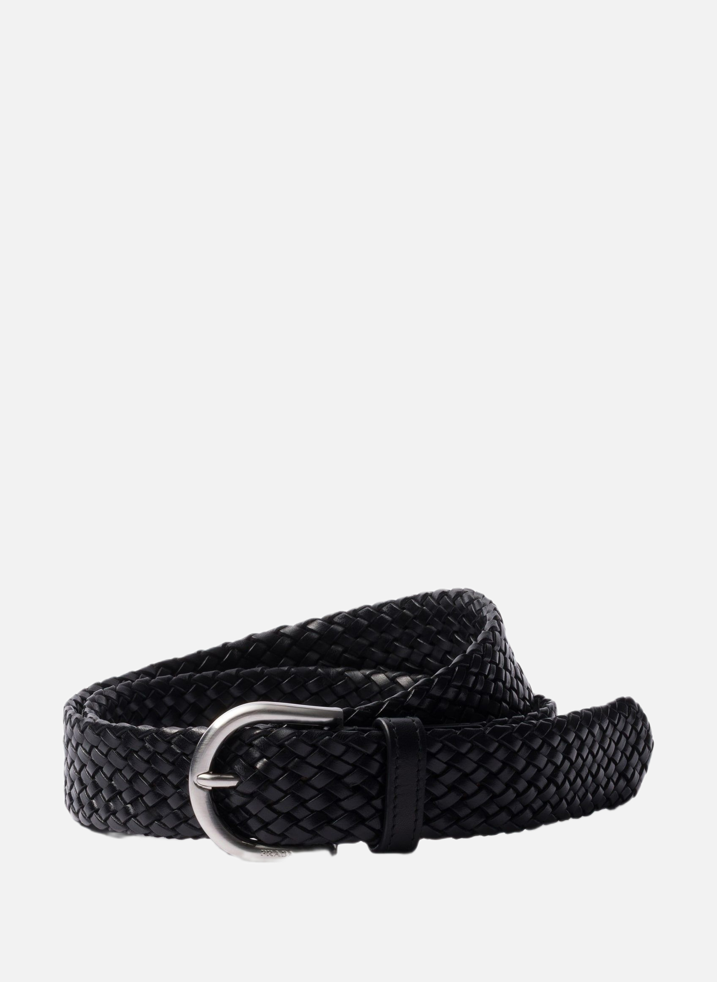 Ceinture en cuir tressé PRADA Noir