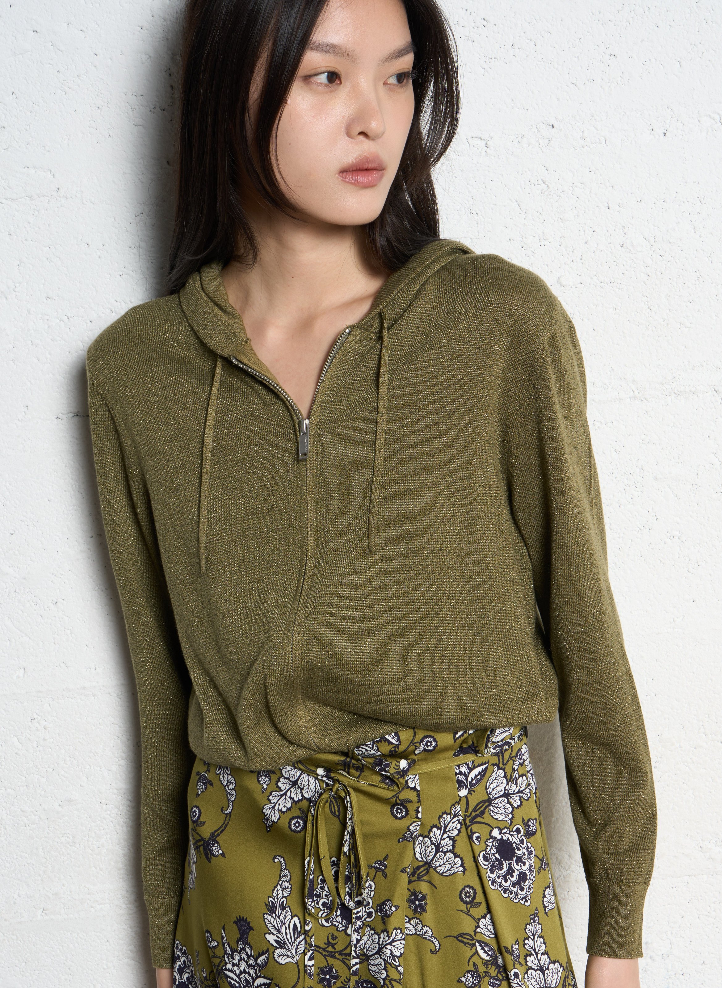 IKKS Gilet zippé à capuche en maille Kaki