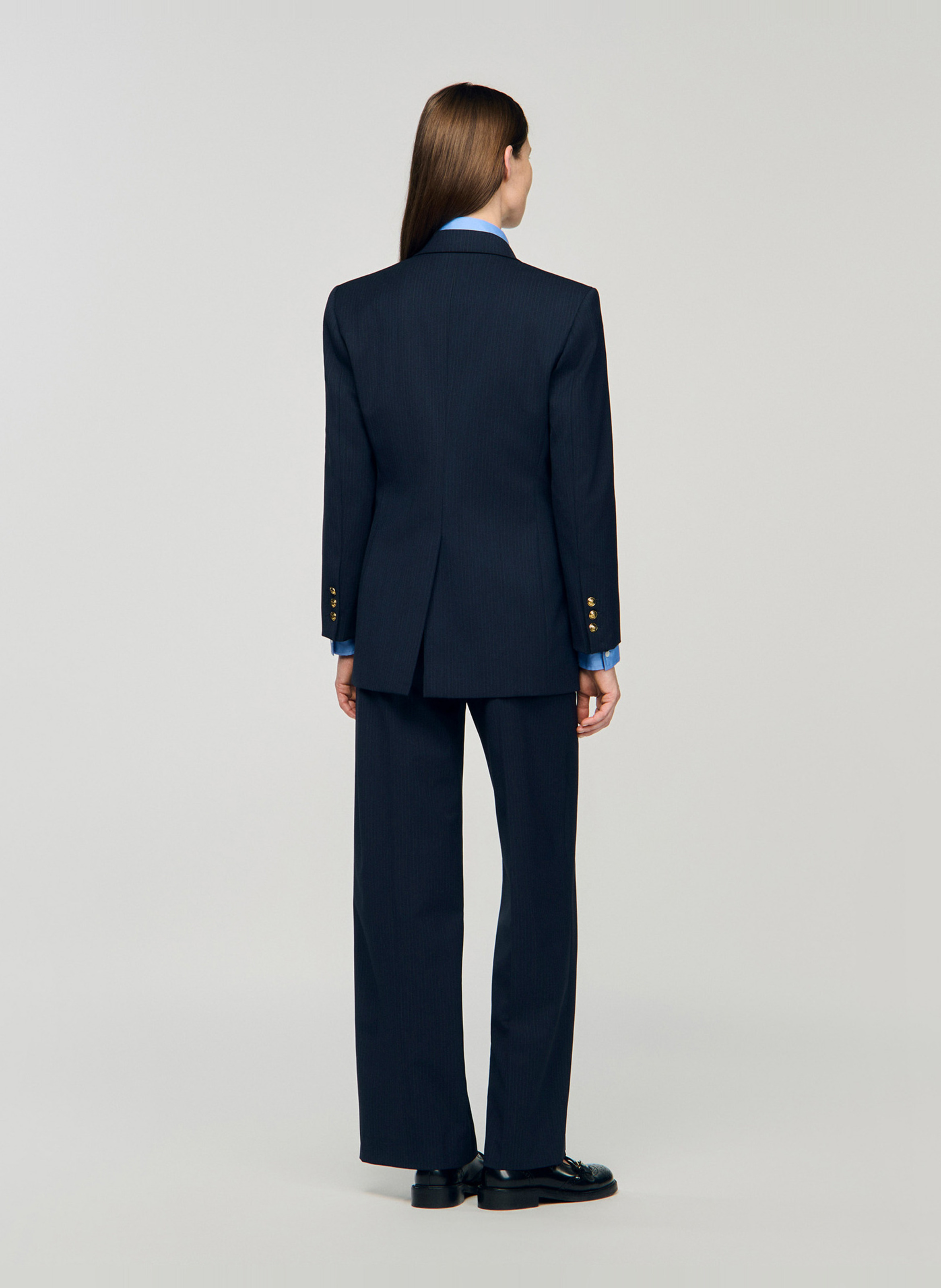 Veste de tailleur à rayures en laine mélangée SANDRO Bleu