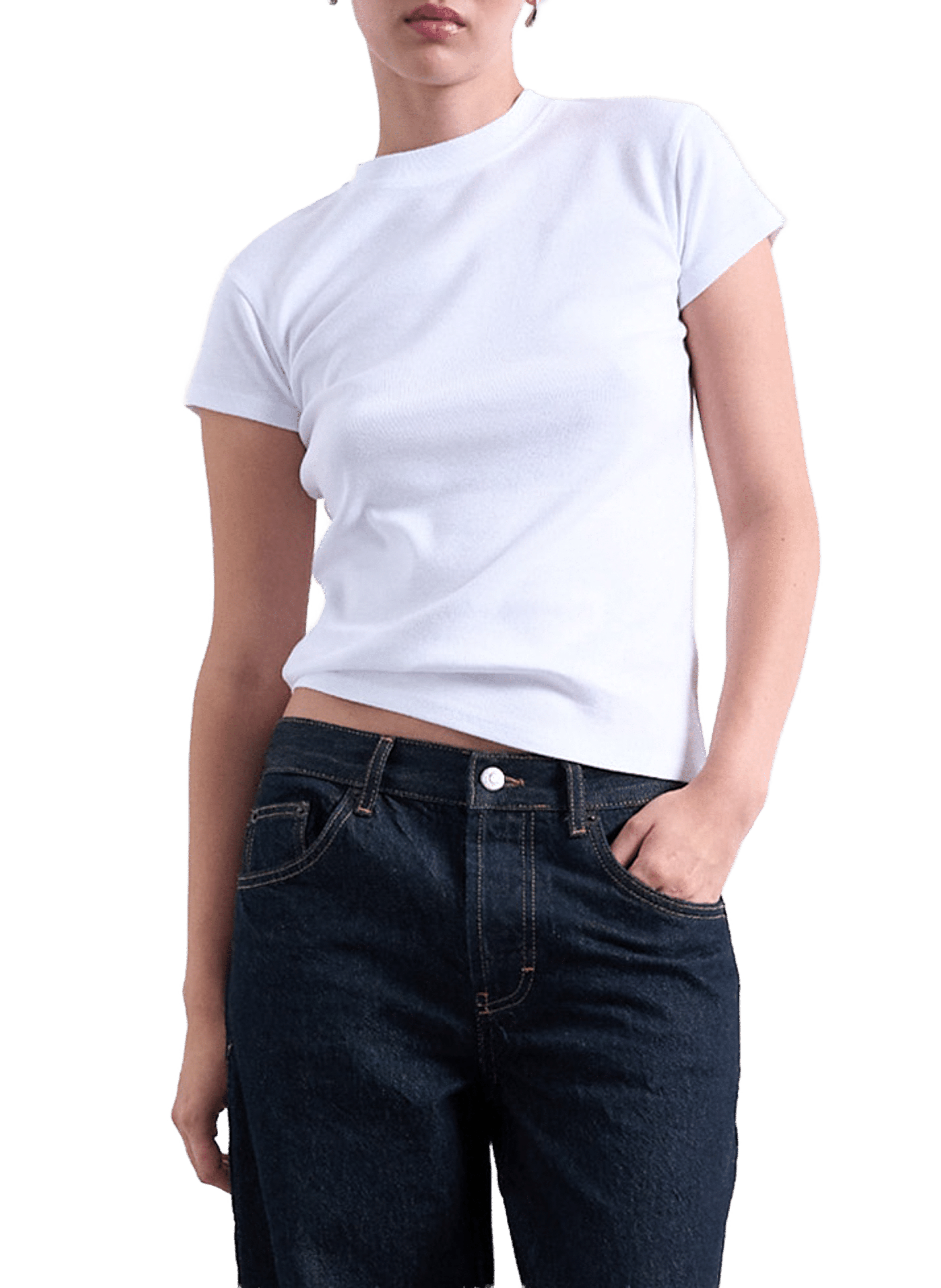 TOPSHOP T-shirt col rond en coton Blanc