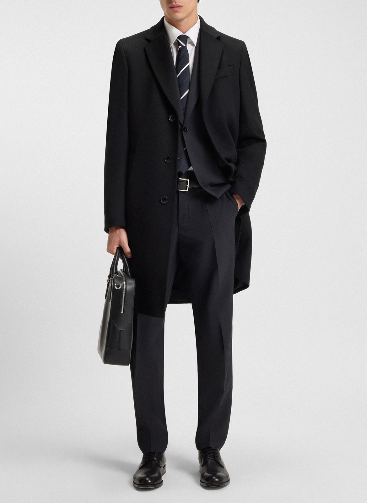 Manteau col tailleur en laine mélangée BOSS Noir