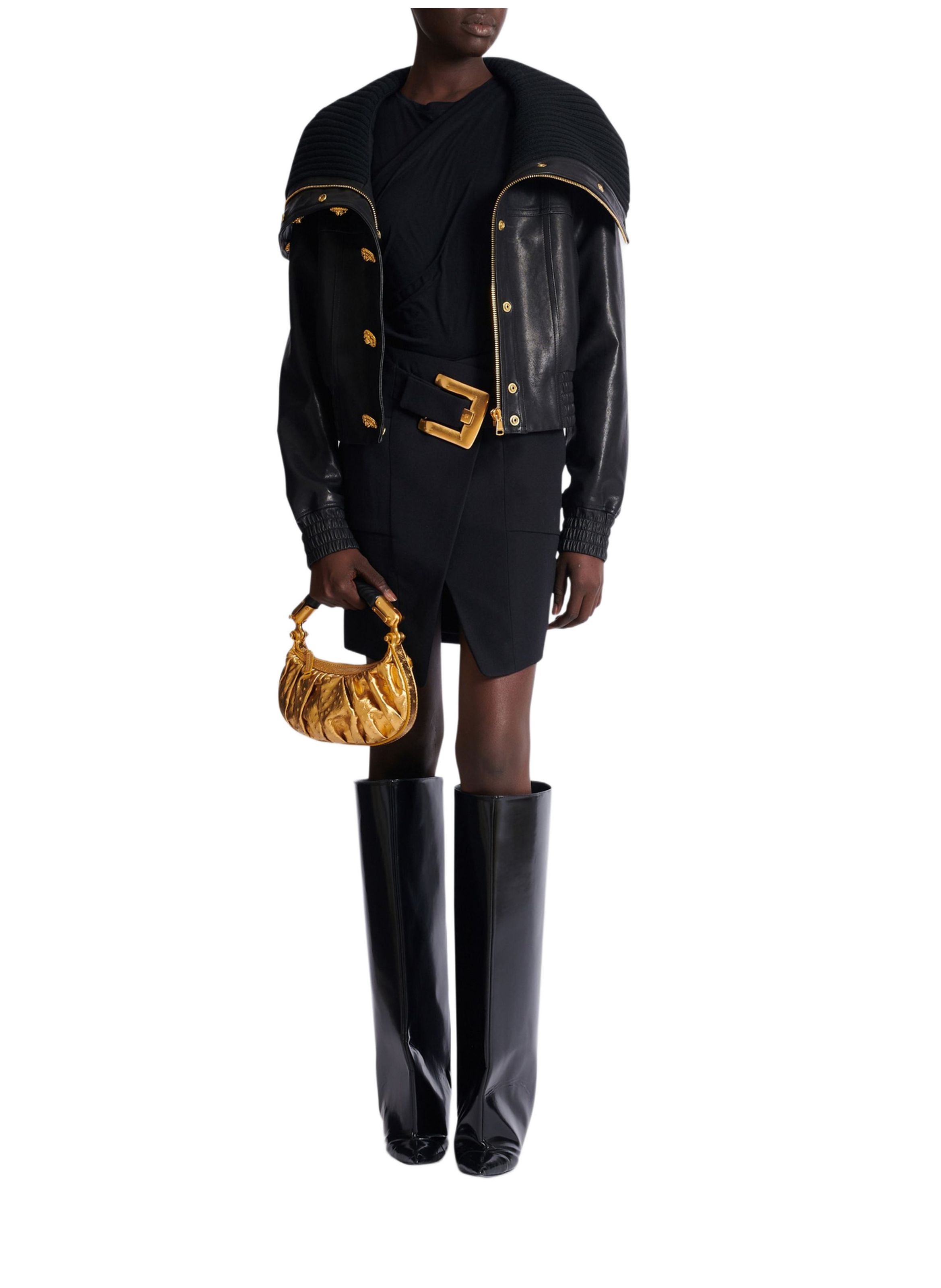 Jupe courte en grain de poudre avec ceinture BALMAIN Noir