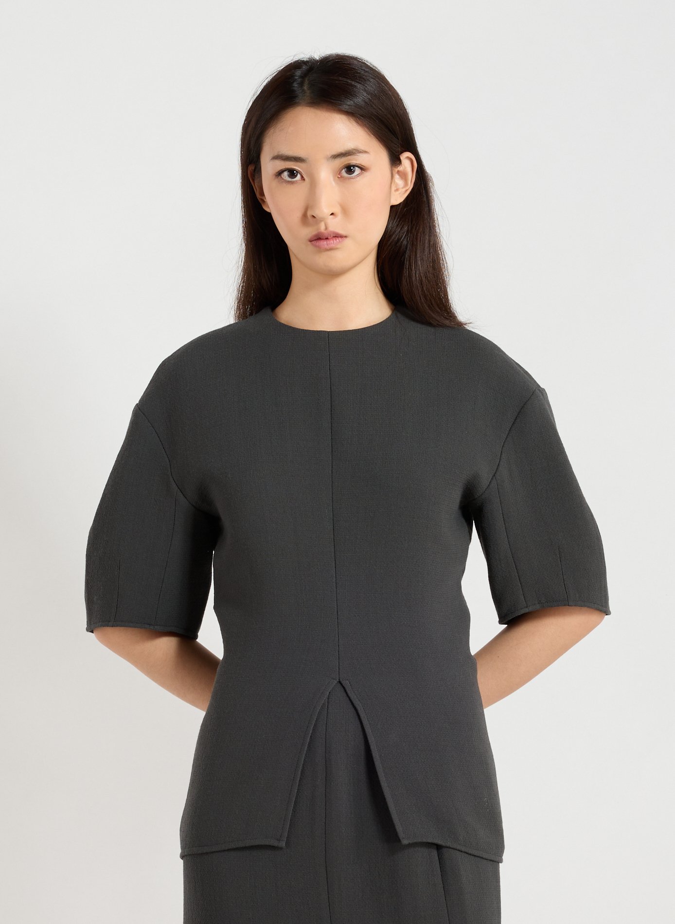 TIBI T-shirt cintré à col rond en laine Grey