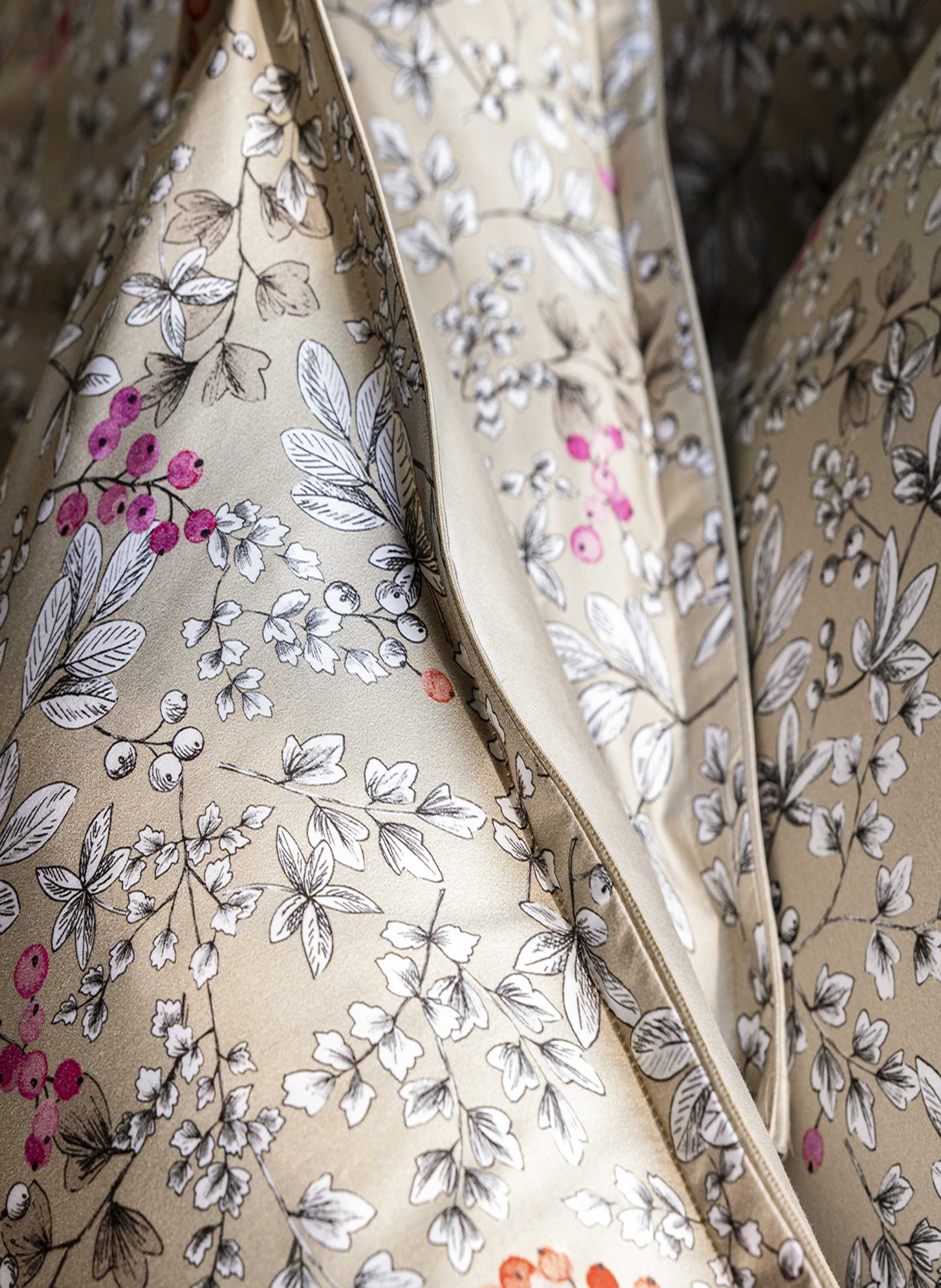 Taie d'oreiller imprimée en satin de coton bio, cueillette ALEXANDRE TURPAULT Beige