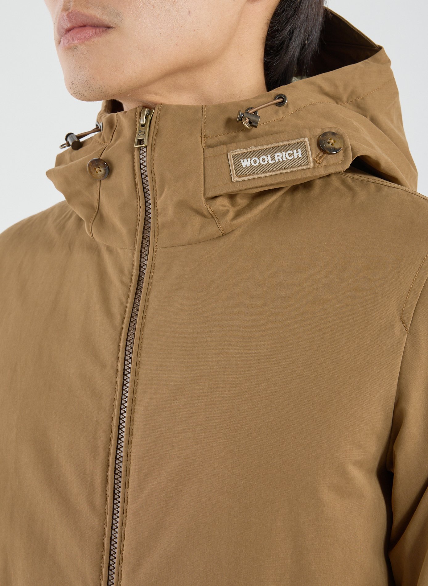 Jacket with high collar and hood WOOLRICH Brown