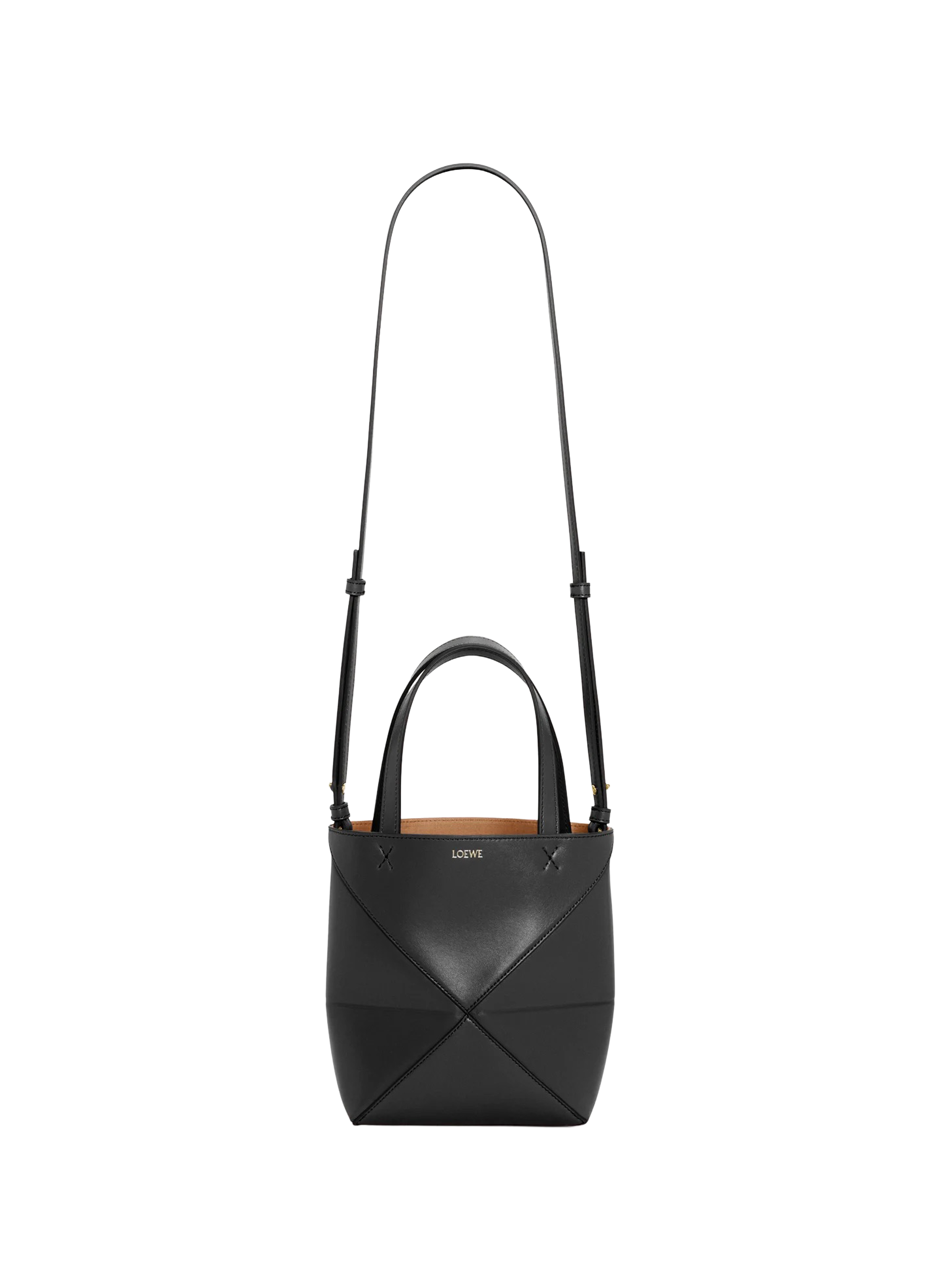 Mini Puzzle Fold Glossy Calf Leather Tote LOEWE Black