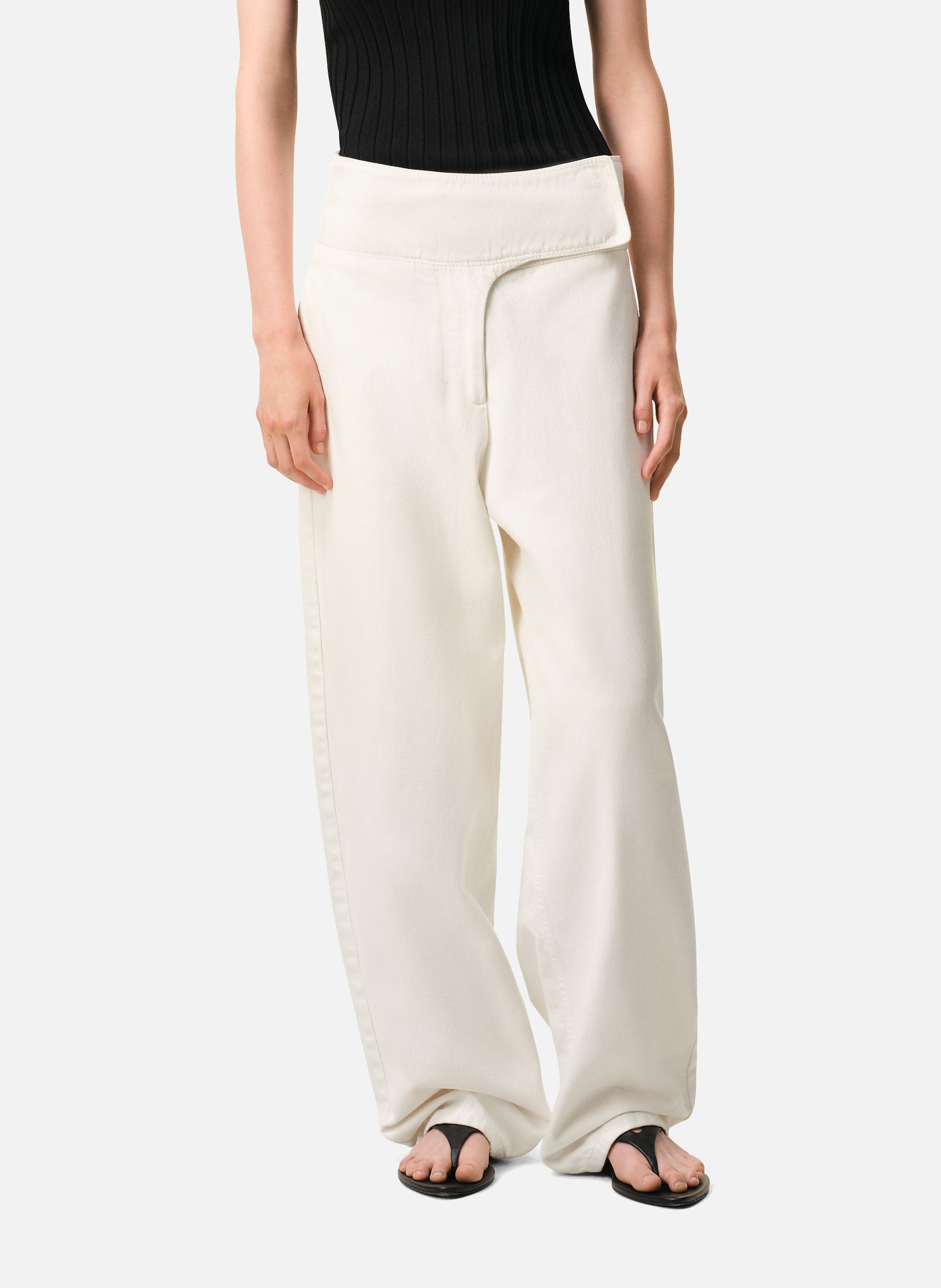 Jean à ceinture portefeuille en coton BlancAMI PARIS