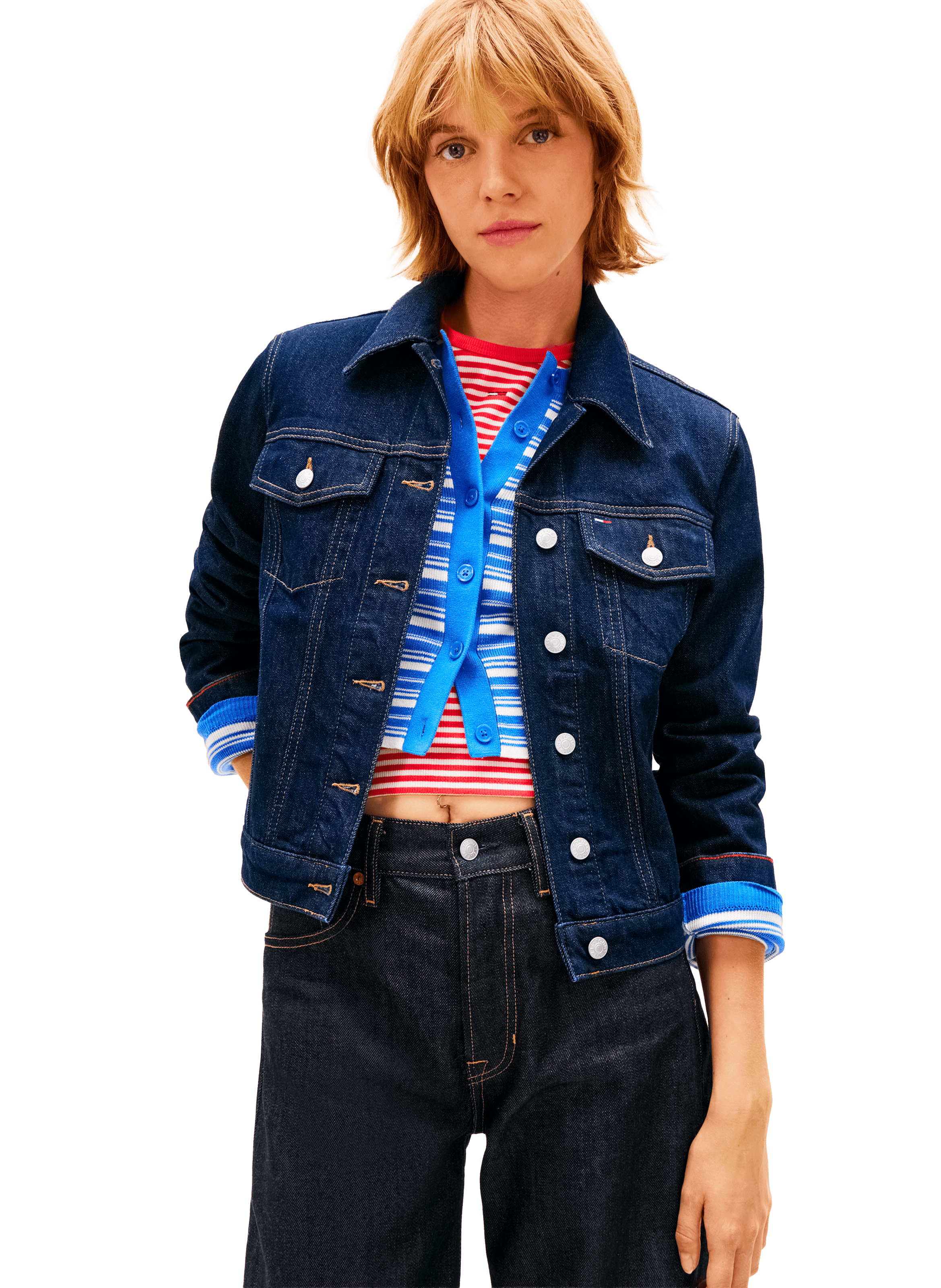 Straight denim jacket in mixed cotton TOMMY HILFIGER Blue