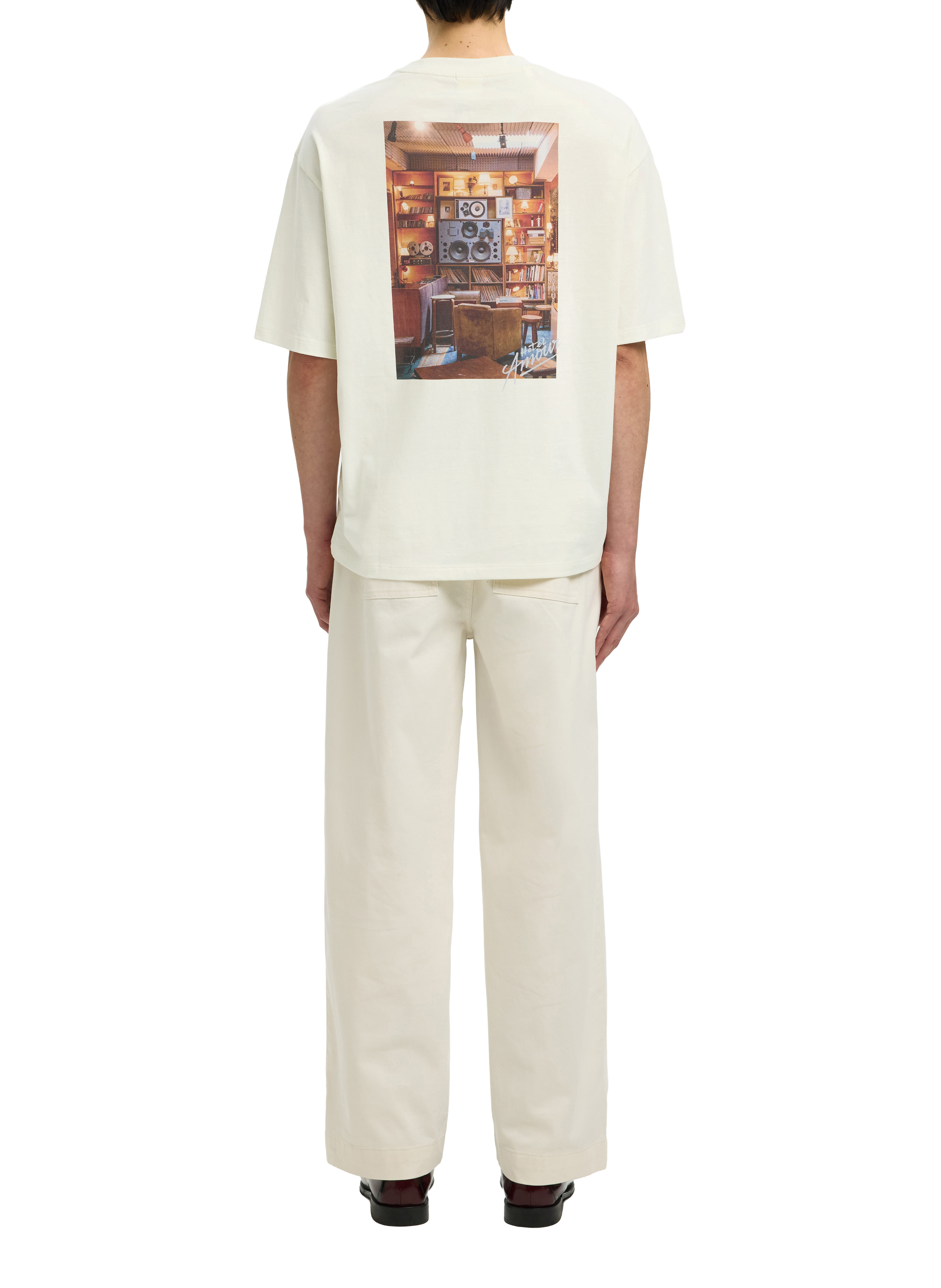 Round neck printed cotton t-shirt SELECTED Beige