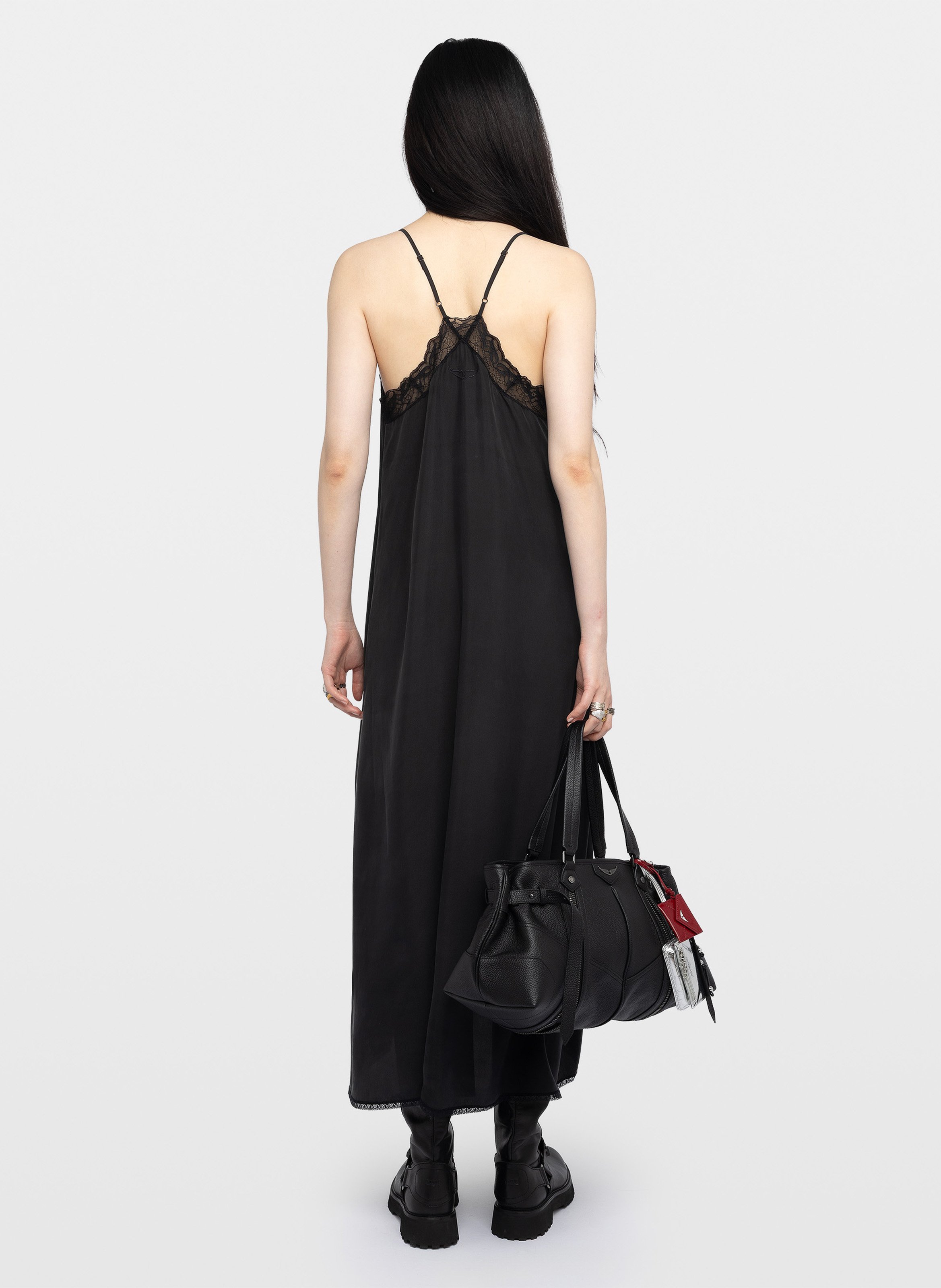 Robe midi fendue à détails dentelle renzo ZADIG&VOLTAIRE Noir