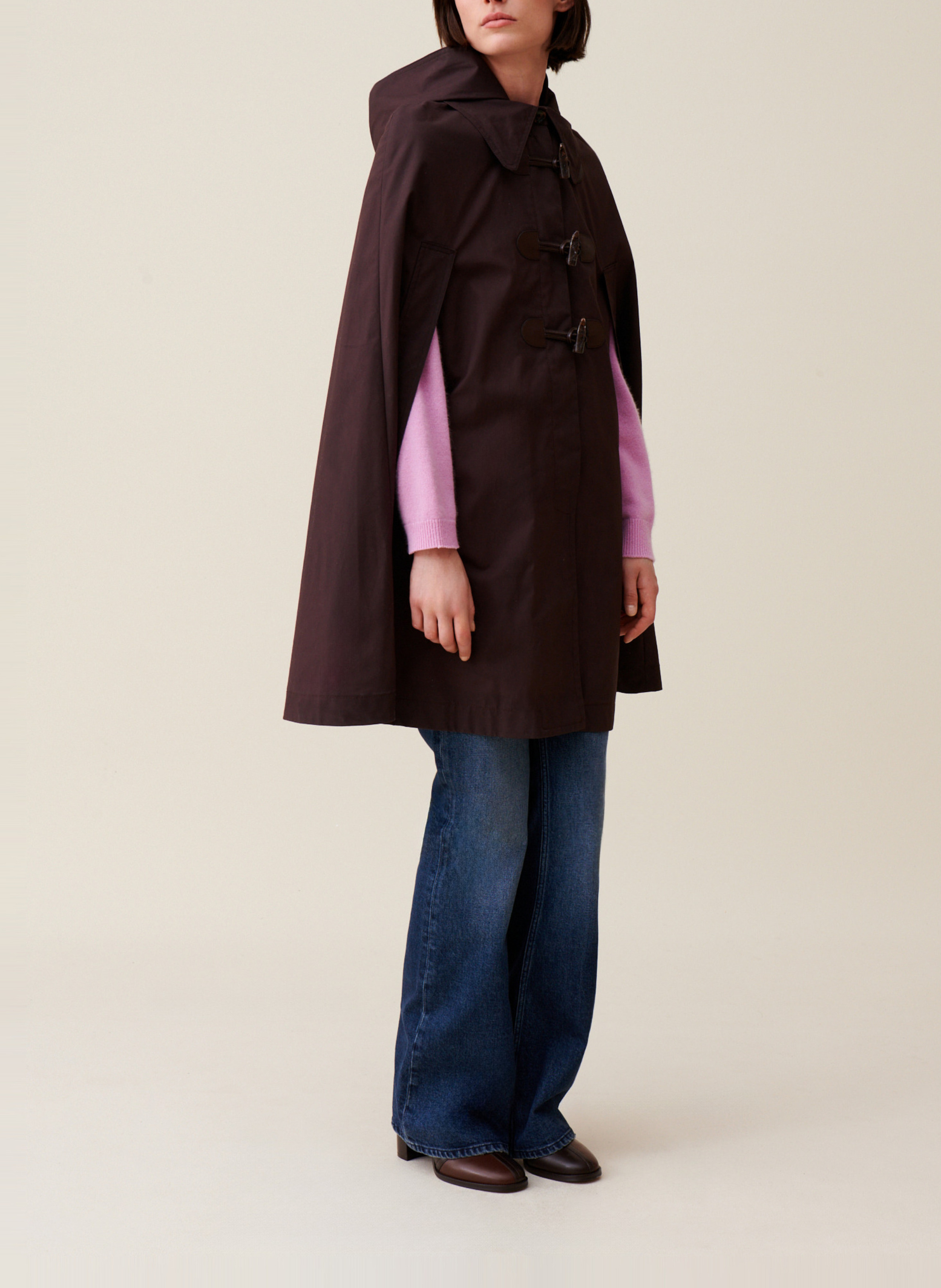 Cape à capuche amovible en coton CLAUDIE PIERLOT Marron