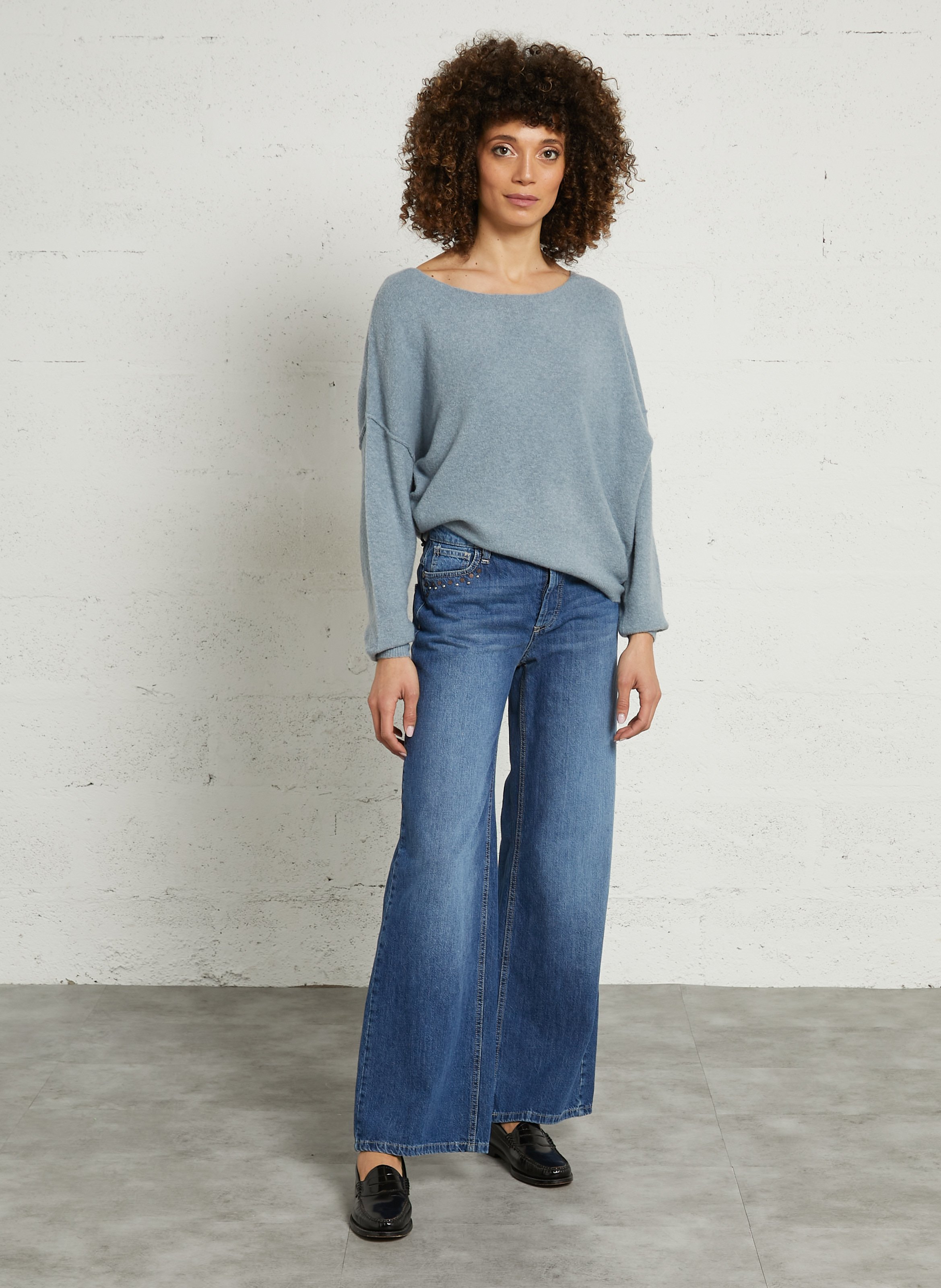 Pull ample à col bateau en maille duveteuse damsville AMERICAN VINTAGE Bleu