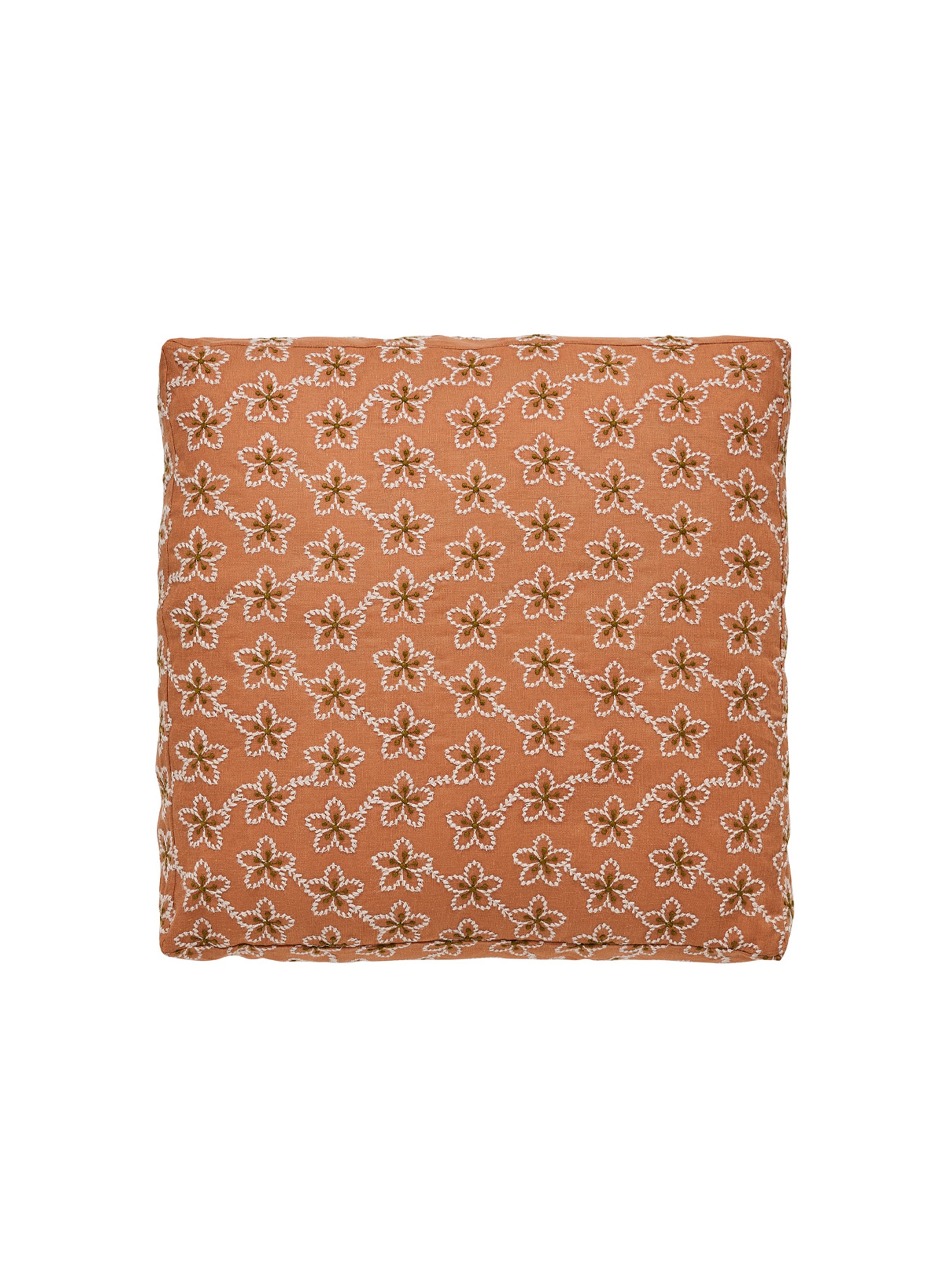 Housse de coussin brodée en lin, fleurs ALEXANDRE TURPAULT Orange