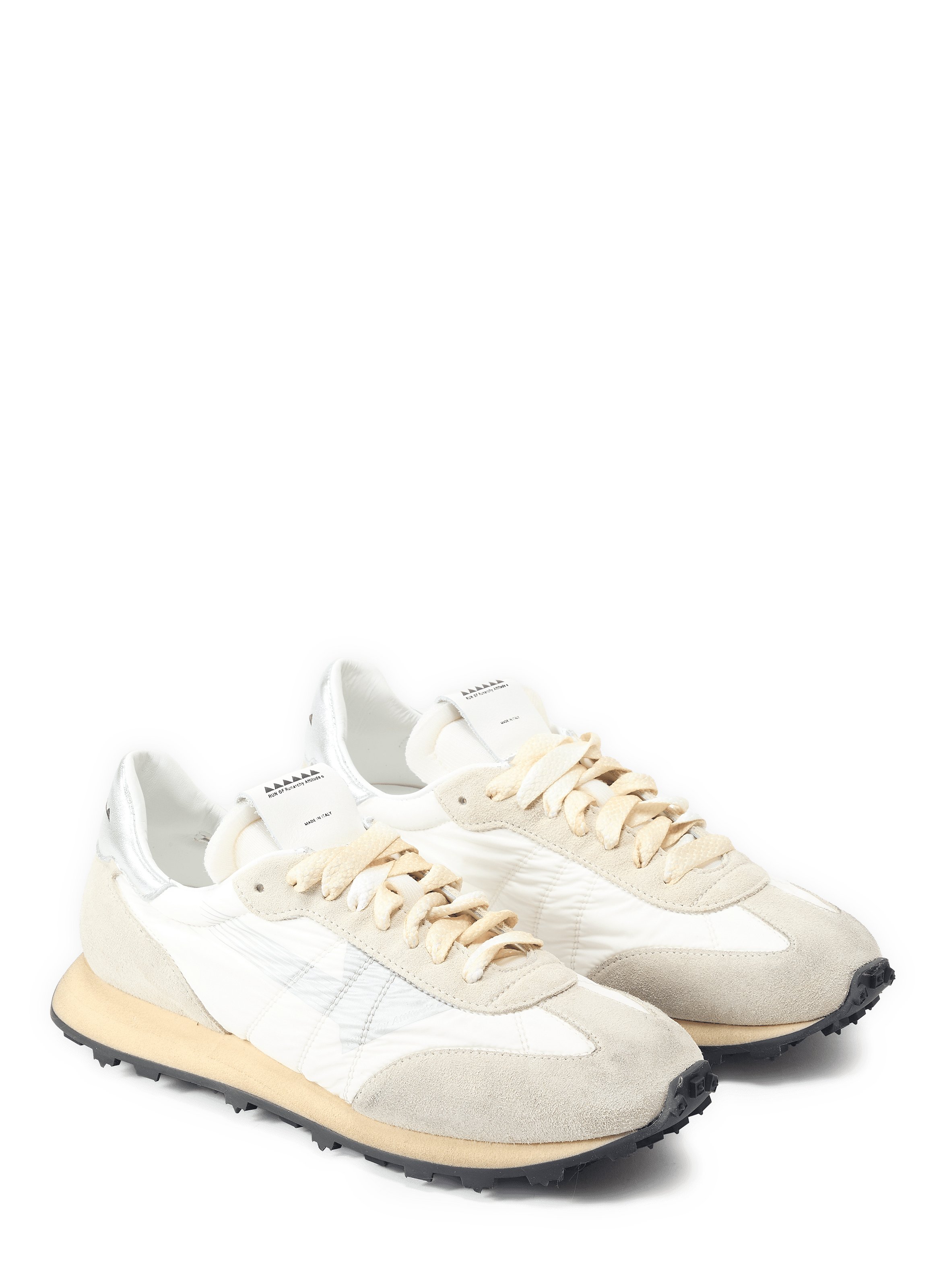 Serrated leather mixed sneakers RUN OF Beige
