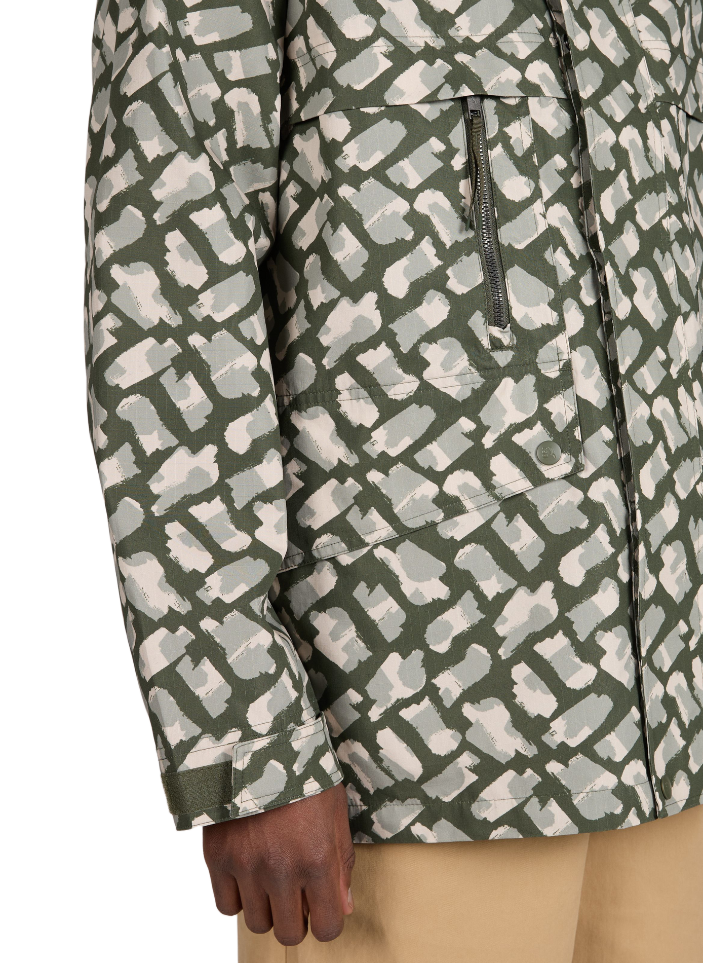 Printed parka with high collar in blended cotton AIGLE Khaki