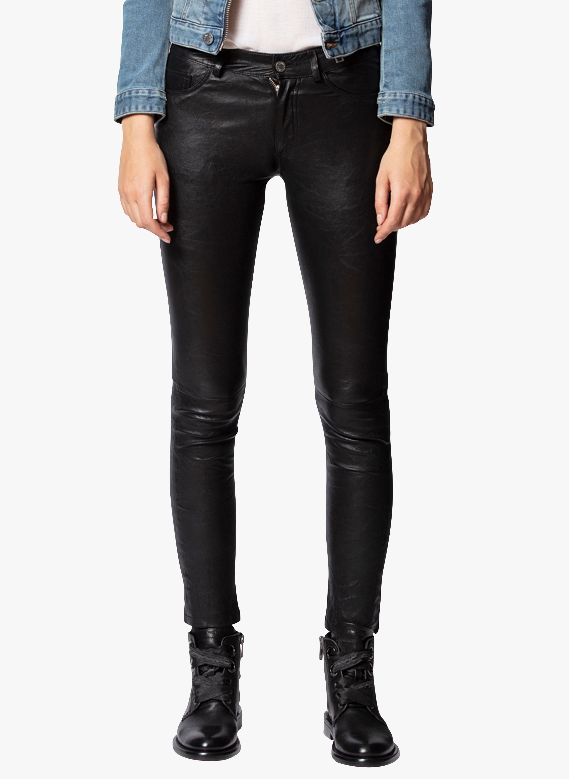 Pantalon droit en cuir phlame ZADIG&VOLTAIRE Noir