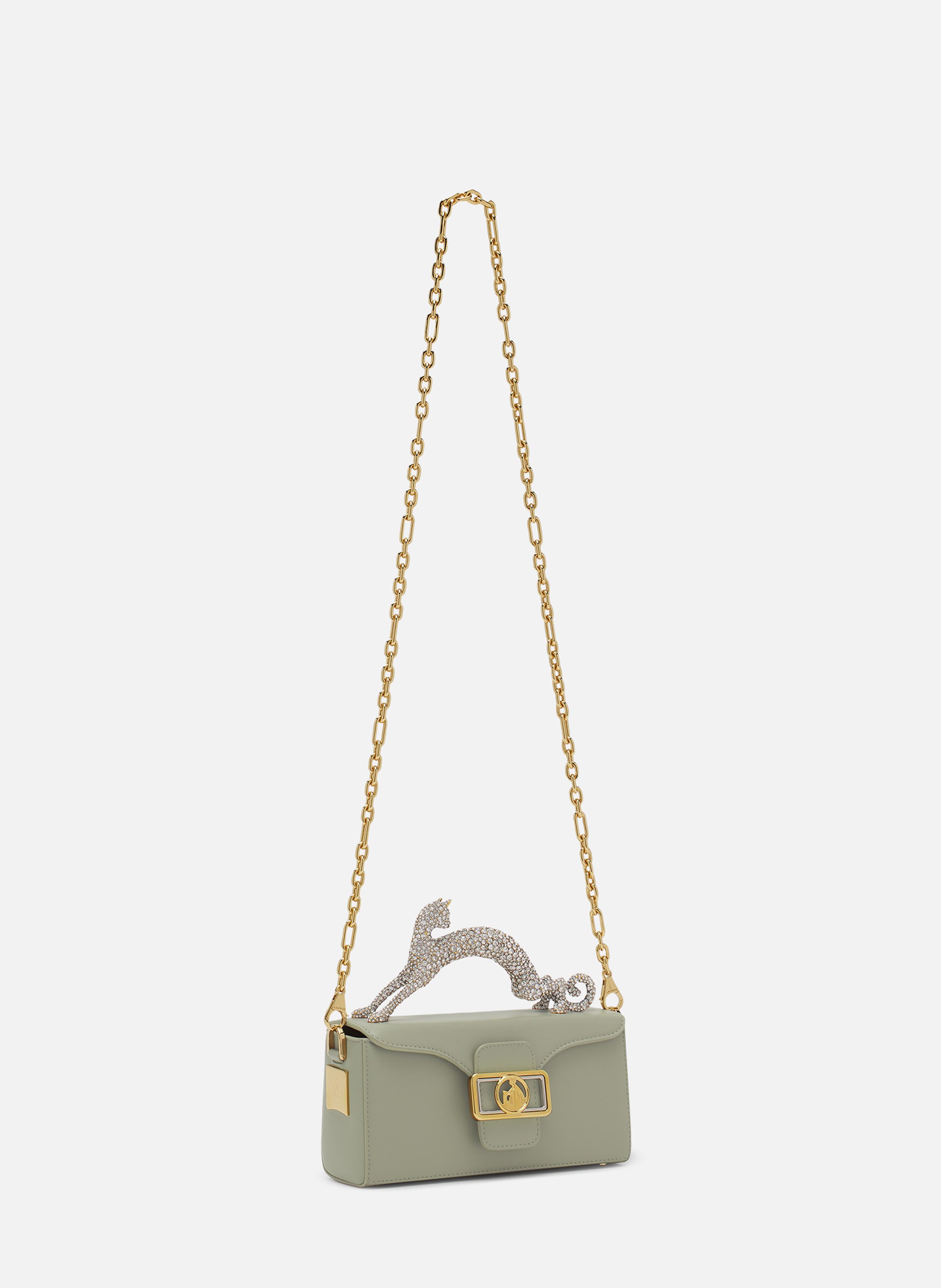 Sac pencil cat nano en cuir et strass LANVIN Blanc