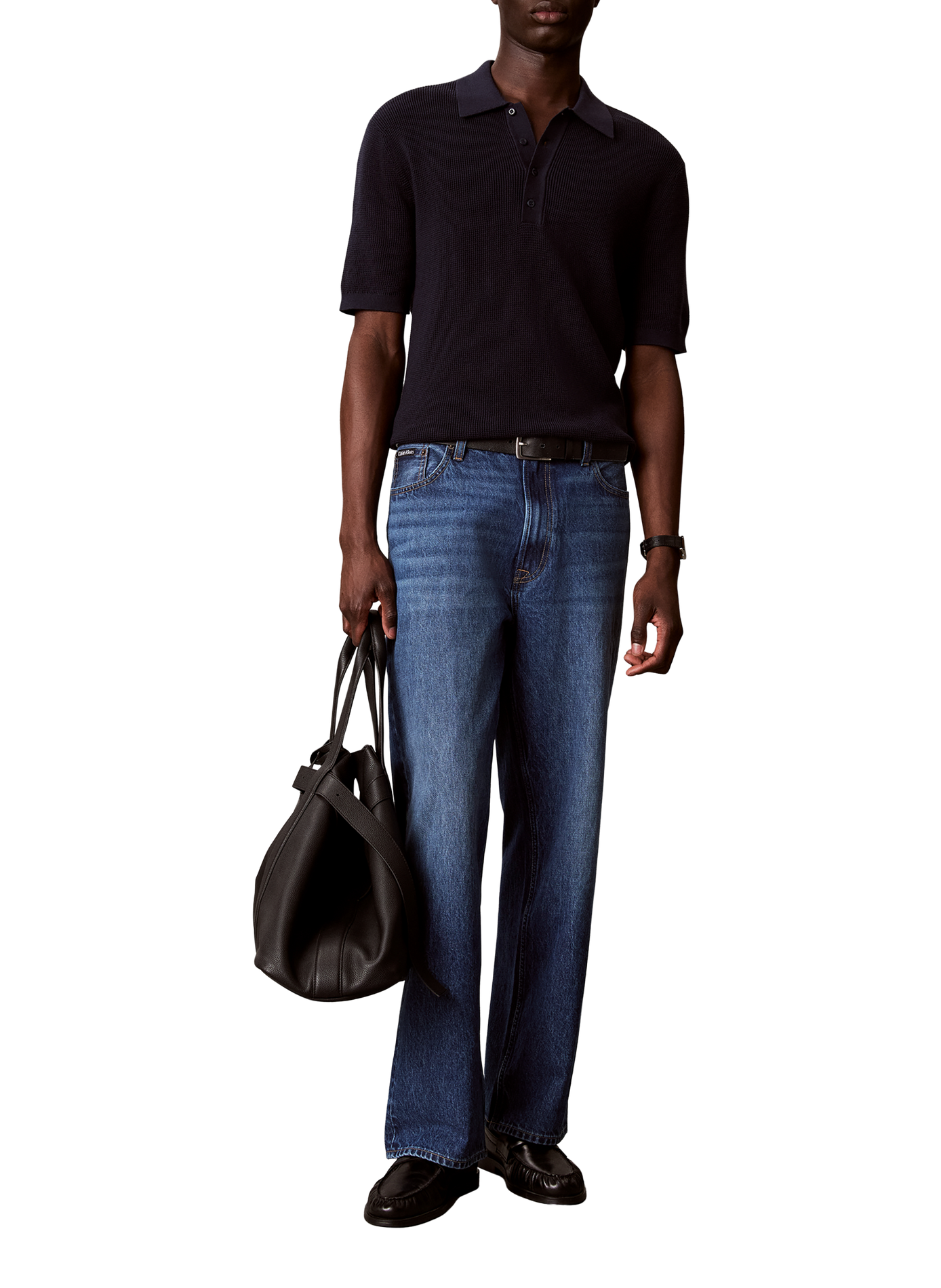 Geripptes Poloshirt mit kurzen Ärmeln aus Baumwolle | Blau CALVIN KLEIN Herren