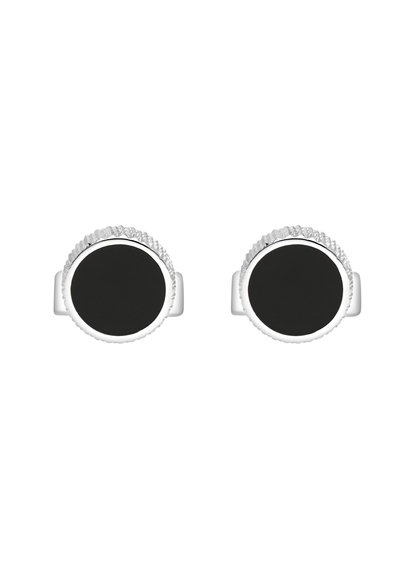 Runde Manschettenknöpfe aus Lack und Diamantspitze S.T. DUPONT Silber