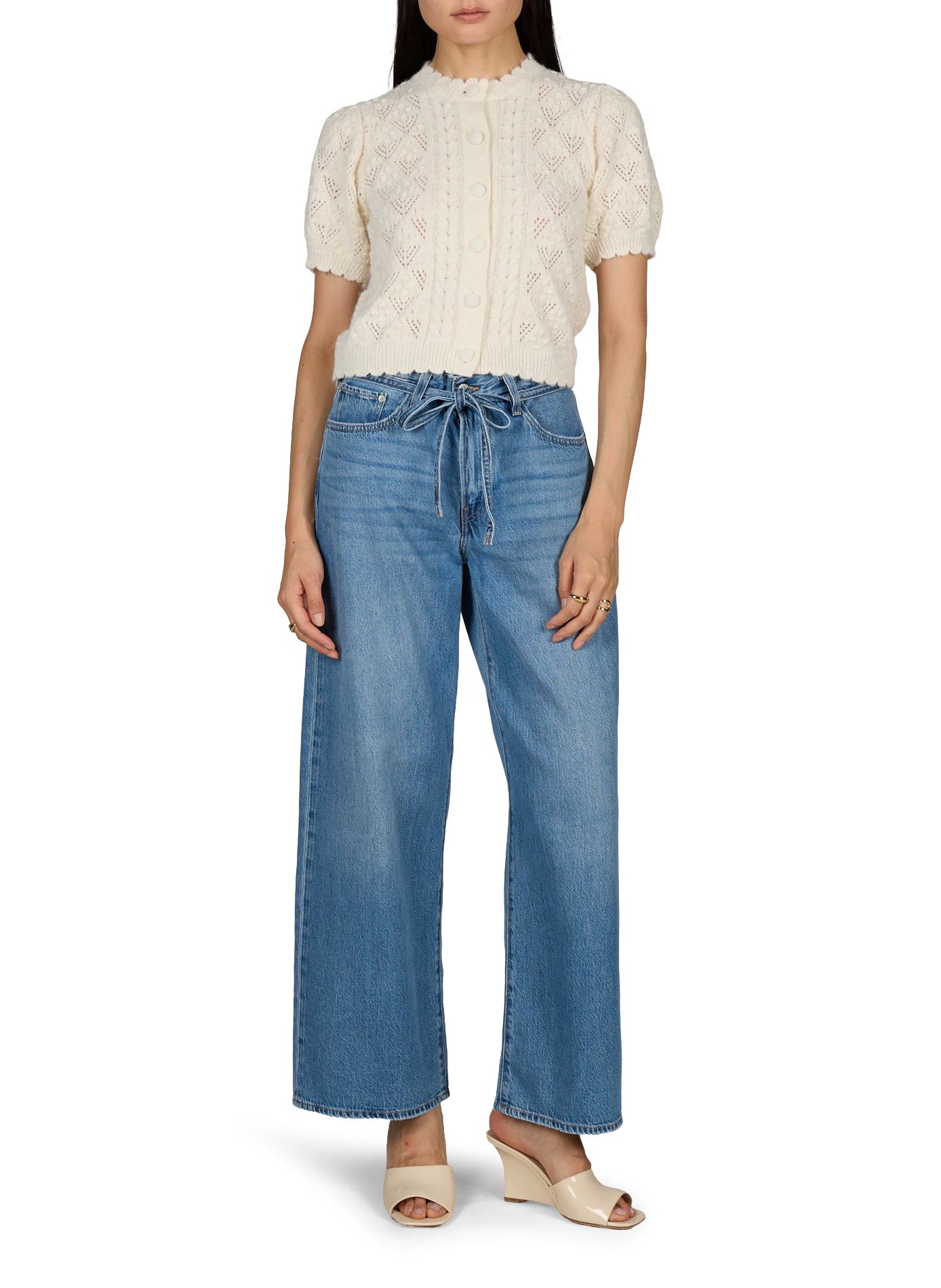 Cardigan maille à manches courtes en coton et laine mélangés LEVI'S Blanc