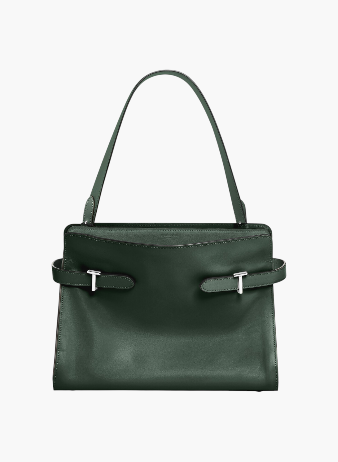 Sac porté épaule grand modèle emie en cuir lisse et refente de velours LE TANNEUR Vert
