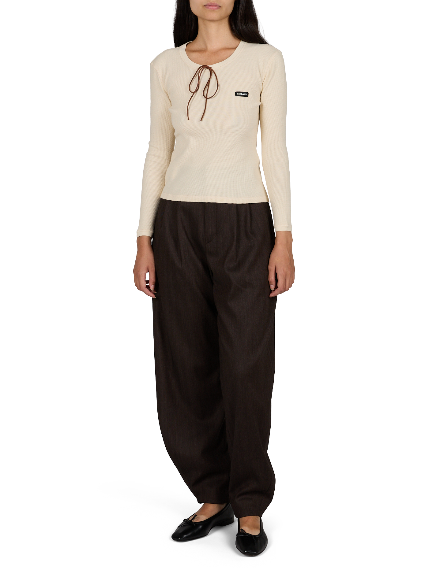 Camiseta recta texturizada de algodón. MIU MIU Beige