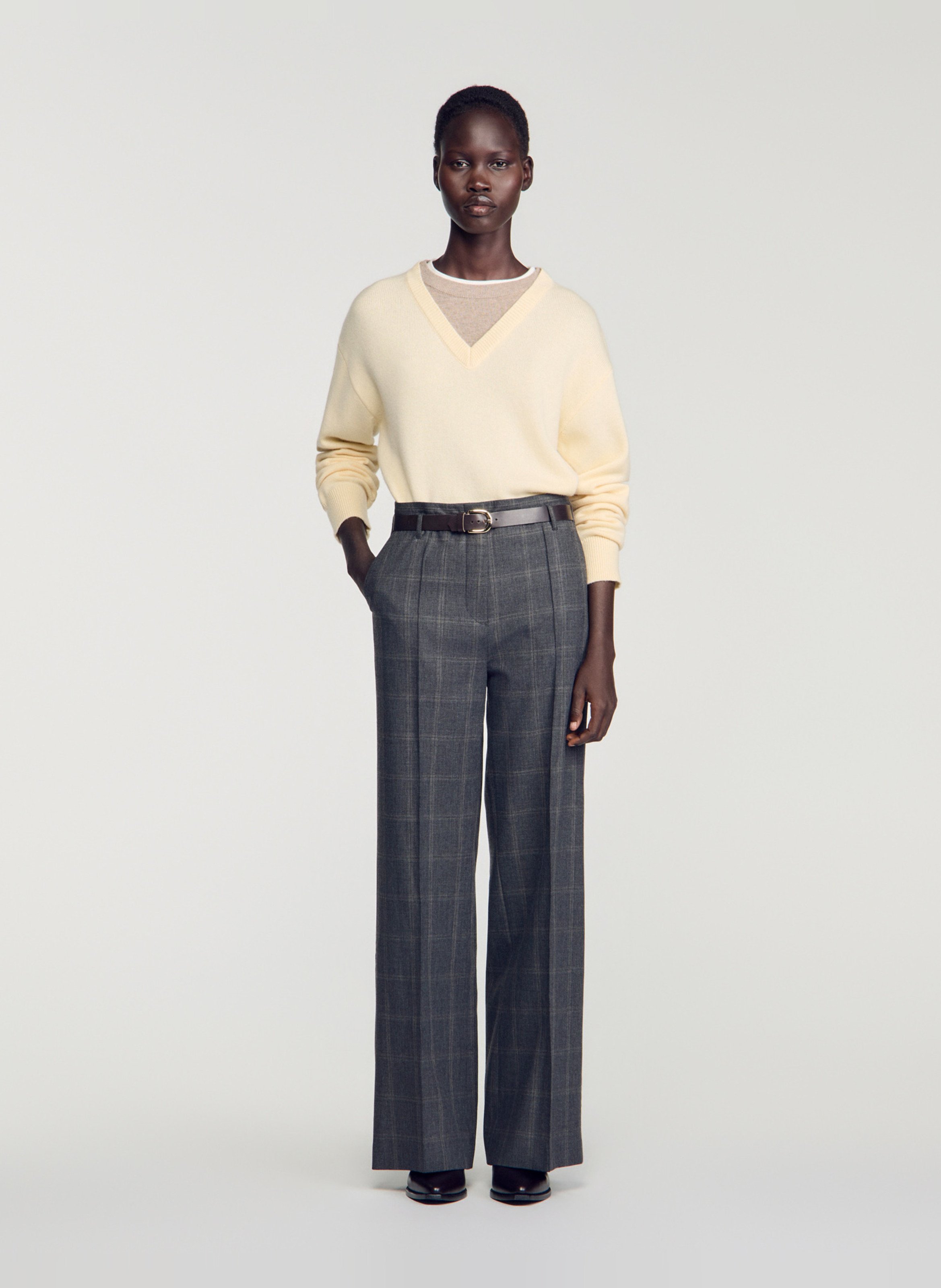 Pantalon droit à carreaux SANDRO Gris
