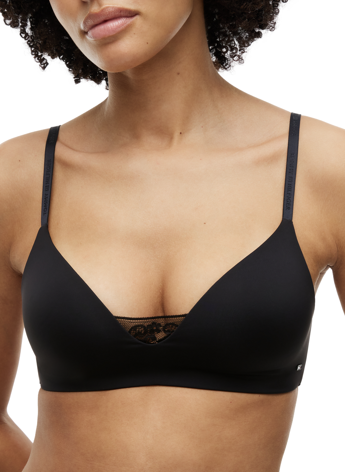 Plain triangle bra with lace detail | Black TOMMY HILFIGER Women