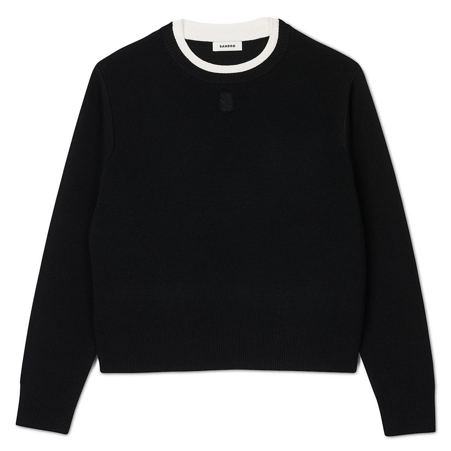 Pull col rond droit en laine mélangée SANDRO Noir