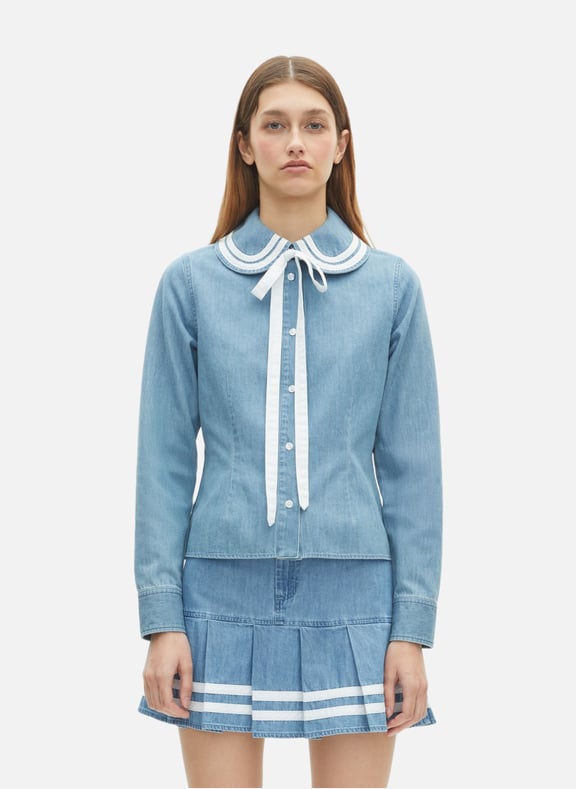 Chemise col claudine en denim Bleu by THE KOOPLES THE KOOPLES Chemise col claudine en denim Bleu
