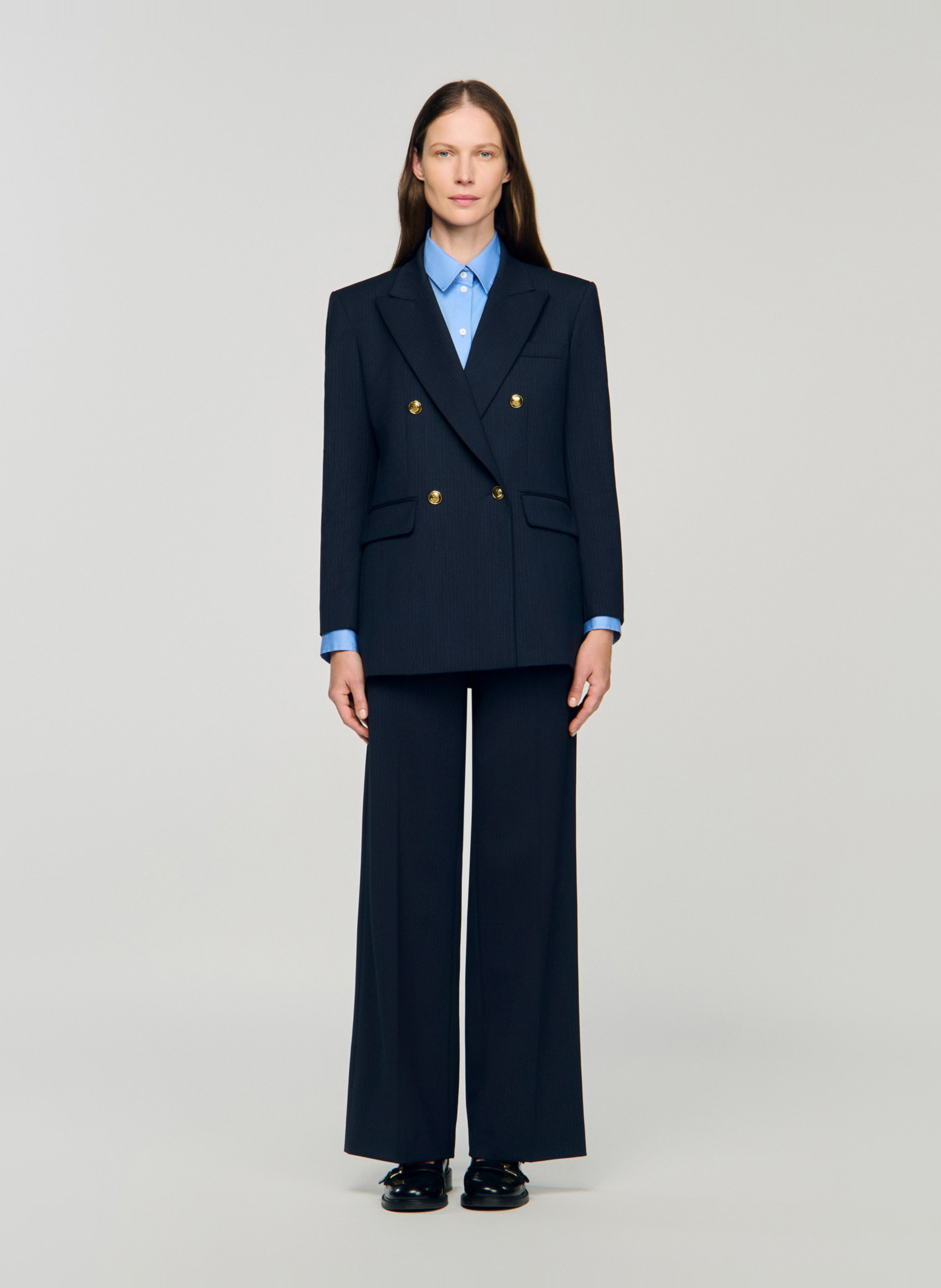 Veste de tailleur à rayures en laine mélangée SANDRO Bleu