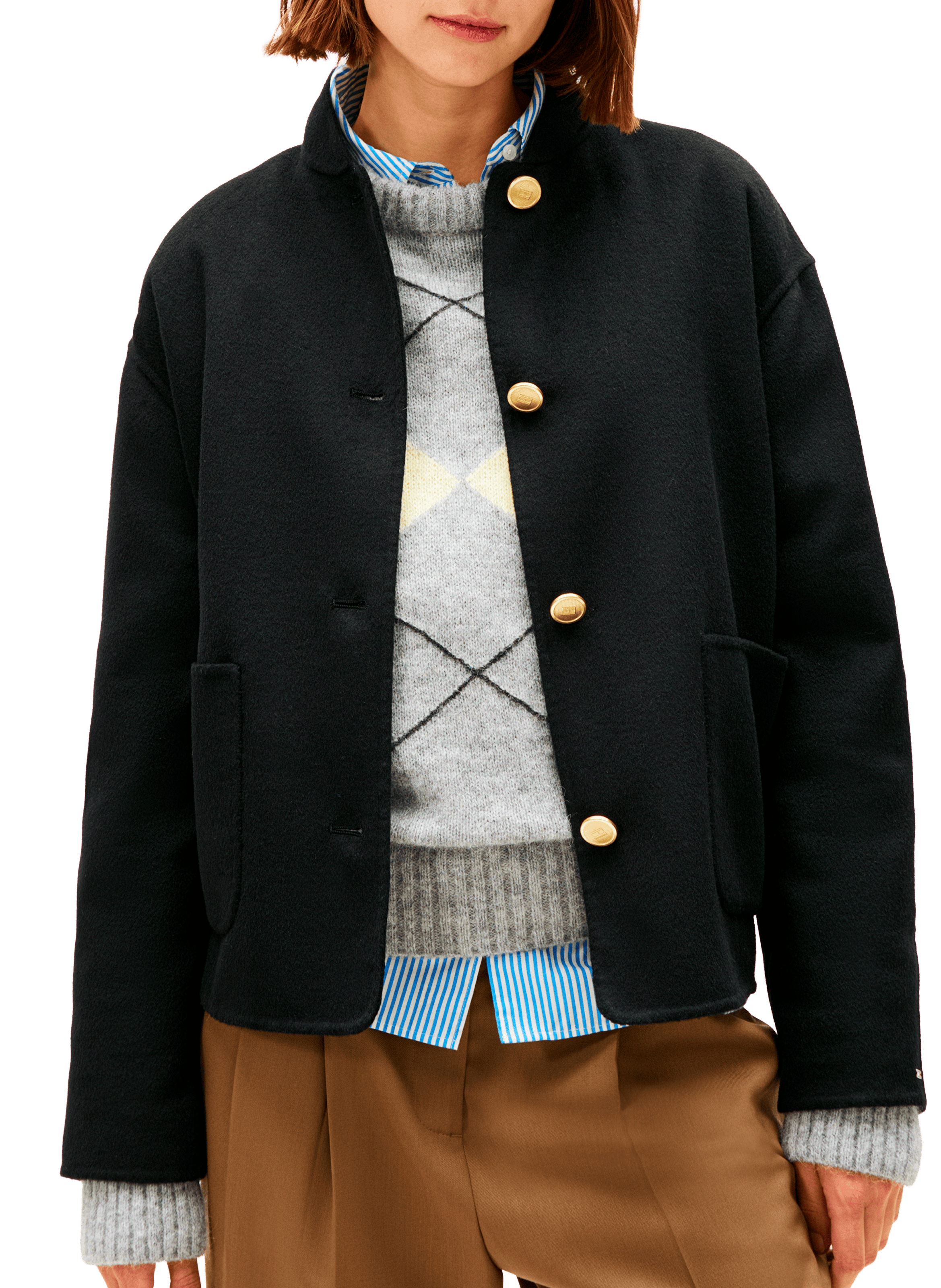 Veste courte à col montant en laine mélangée TOMMY HILFIGER Noir