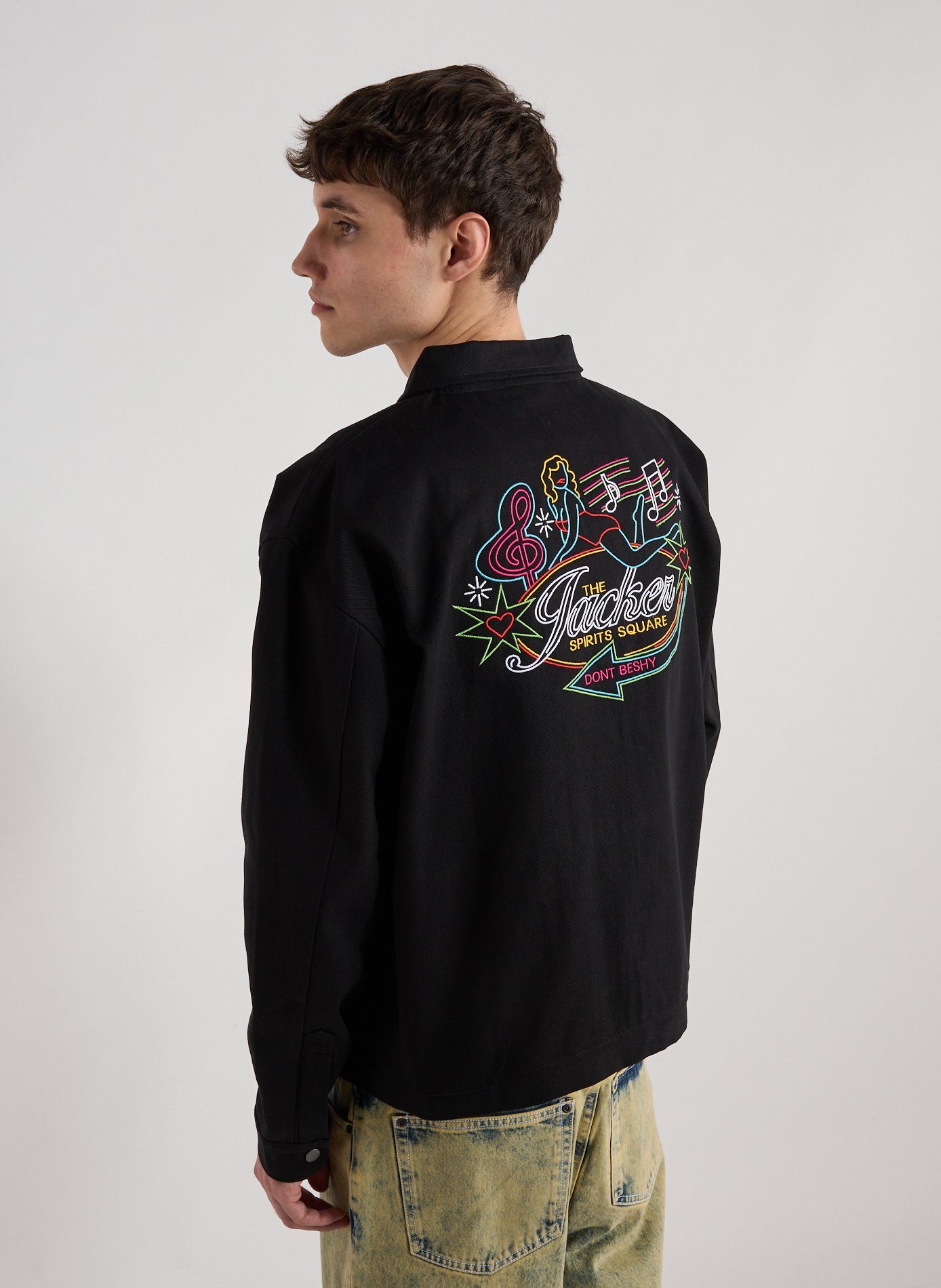 Veste ample brodée en coton mélangé JACKER. Noir