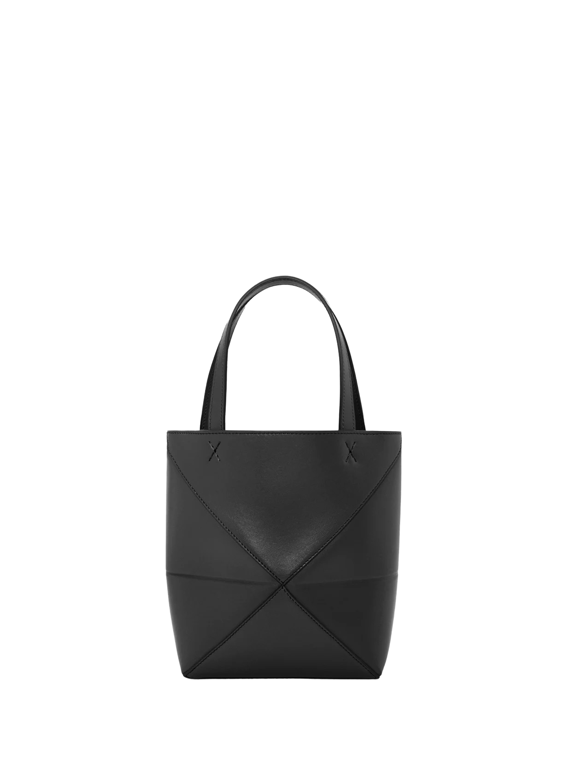 Mini Puzzle Fold Glossy Calf Leather Tote LOEWE Black