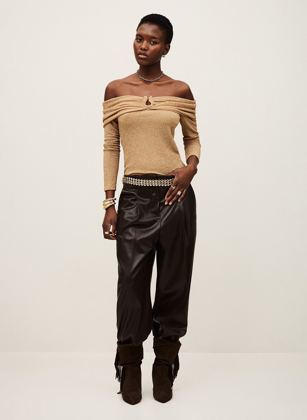 Top ajusté col bardot imprimé bai BA&SH Doré