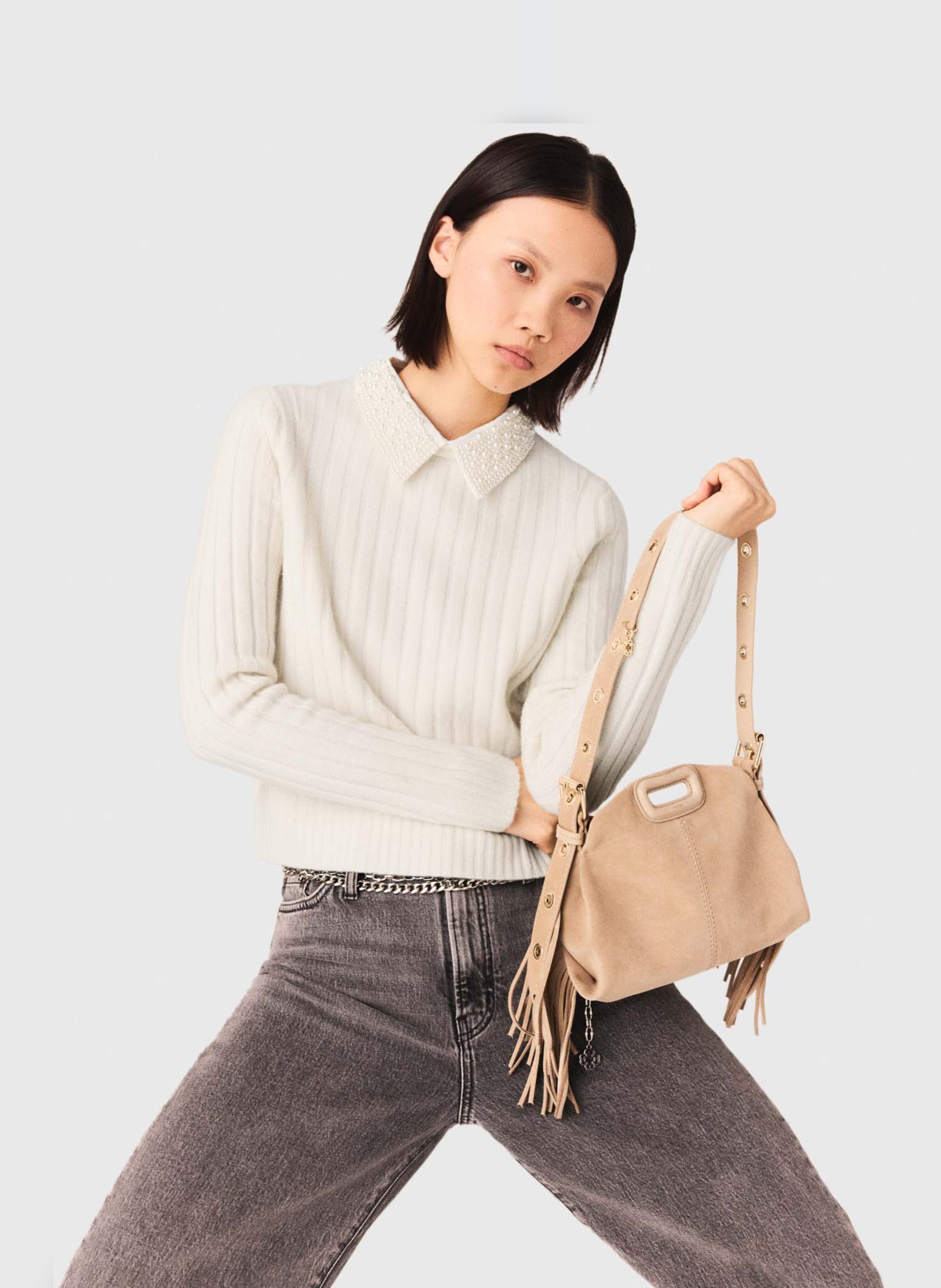 Pull col claudine en laine mélangée MAJE Beige